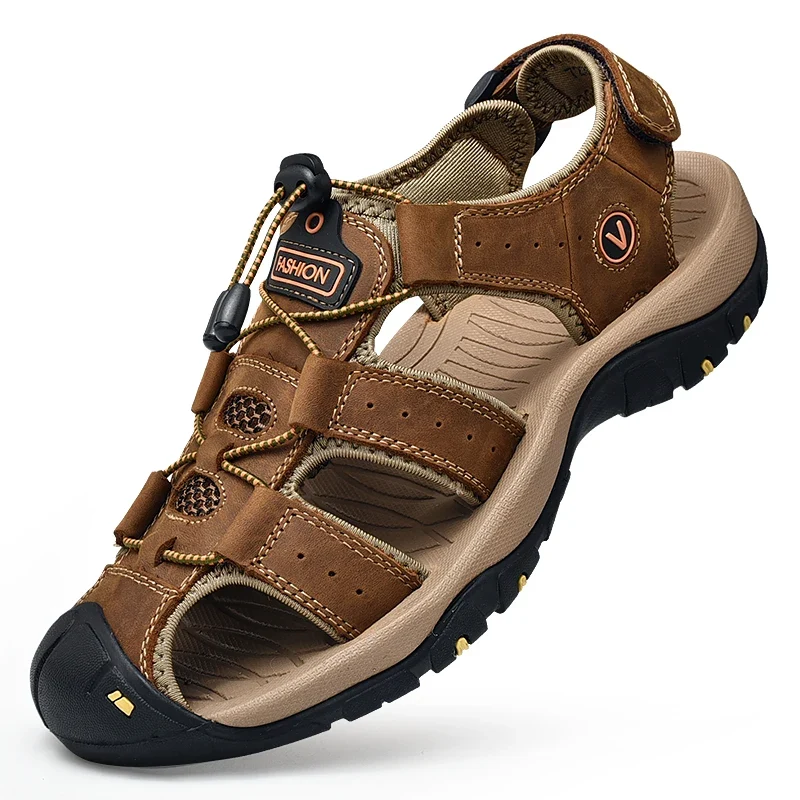 Practical Men’s Casual Outdoor Leather Sandals Roman Beach Shoes Functional