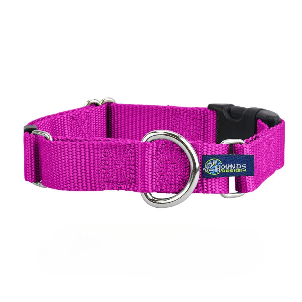 Sophisticated 5 8″ and 1″ Raspberry Nylon Buckle Martingale Dog Collar Soft