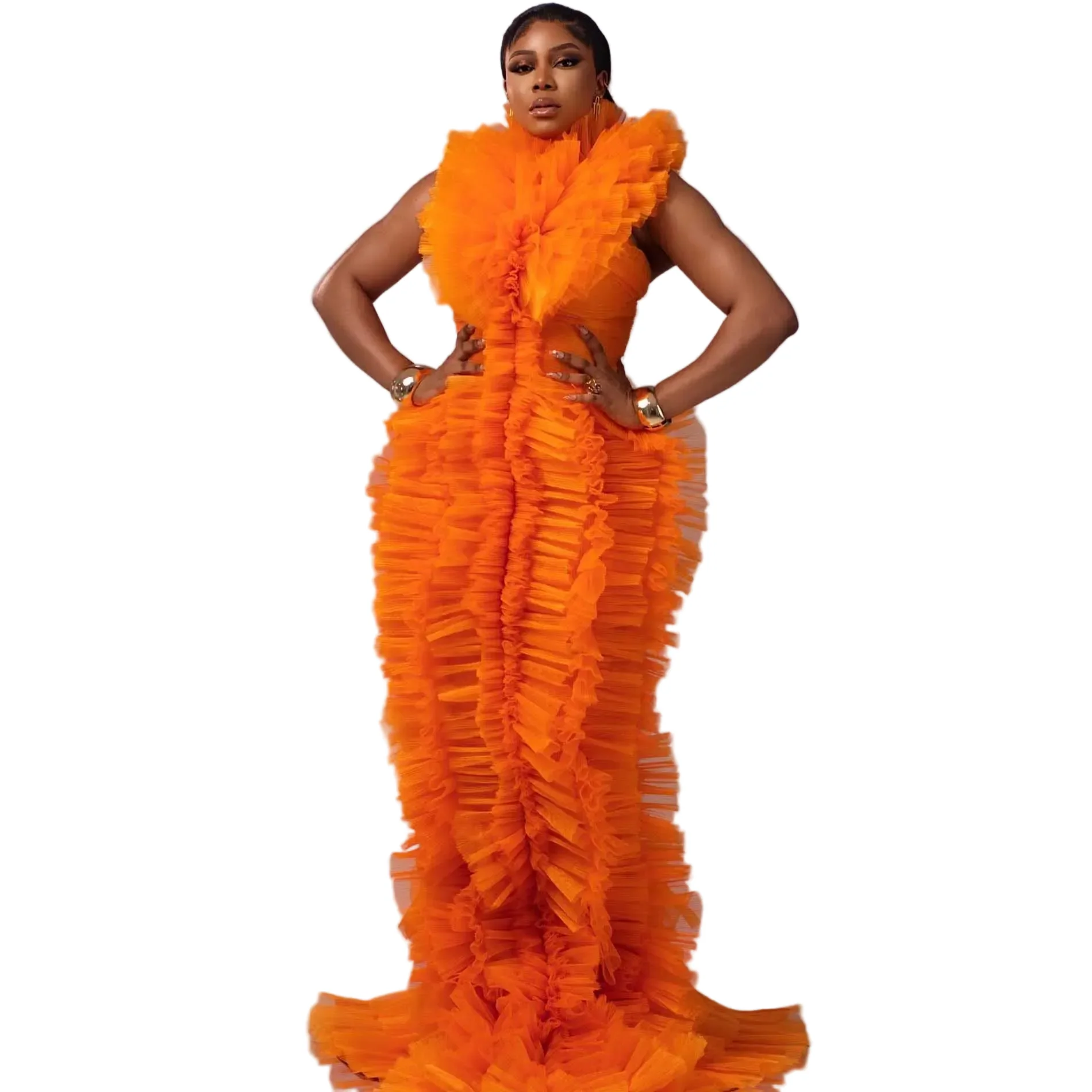 Relaxed Ruffle Tulle Evening Dress Pleated Tiered Formal Prom Gown Original
