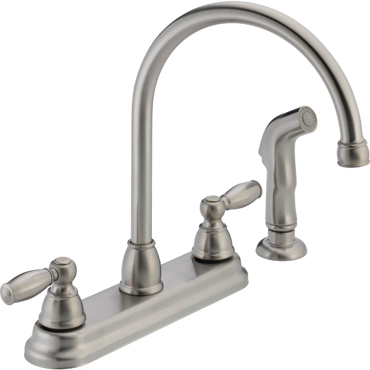 Soft Peerless Dual Handle Lever Kitchen Faucet with Side Spray Stainless Relaxed