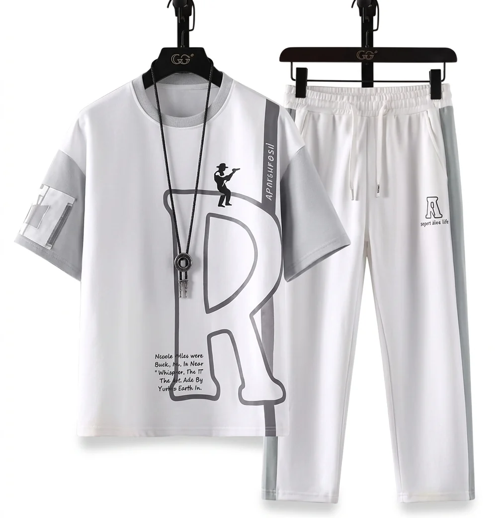 Soft Men’s Casual Printed Short Sleeve T-Shirt and Shorts Two Piece Set Organic