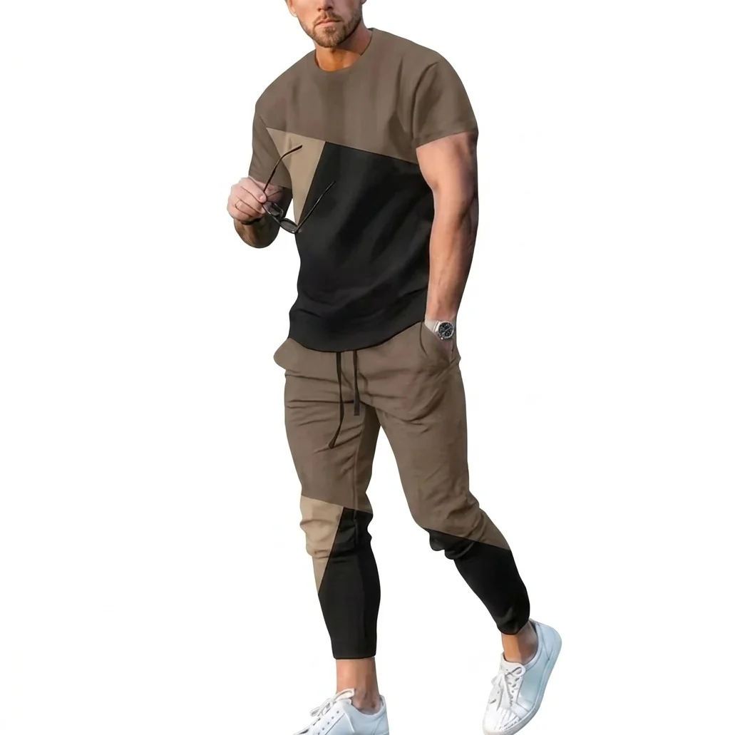 Secure Men’s Casual 3D Print T-Shirt and Pants Suit Set Green