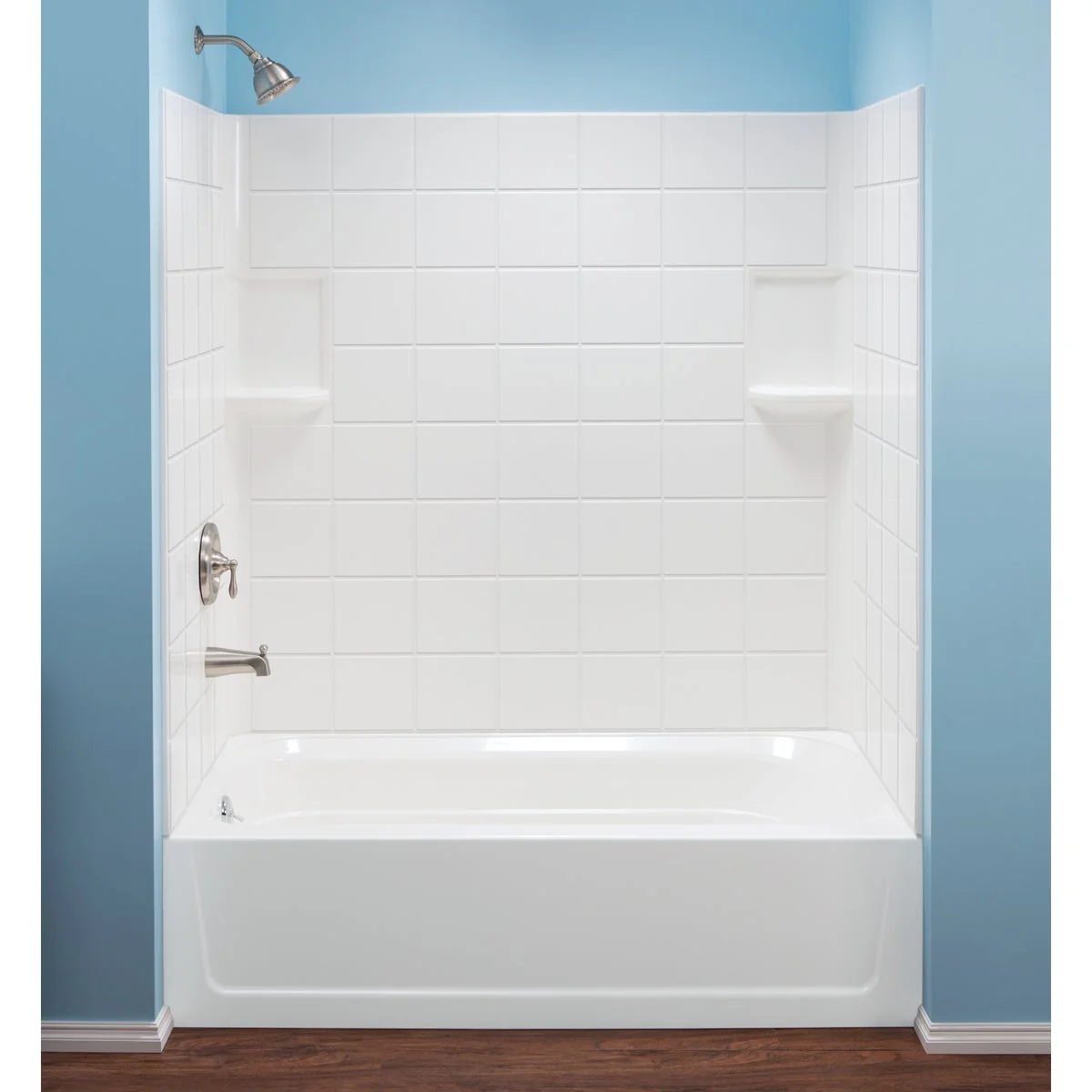 High-Performance Mustee Topaz 3-Piece 60 In. L x 30 In. D Bathtub Tub Wall Kit in White Tile Pattern Advanced