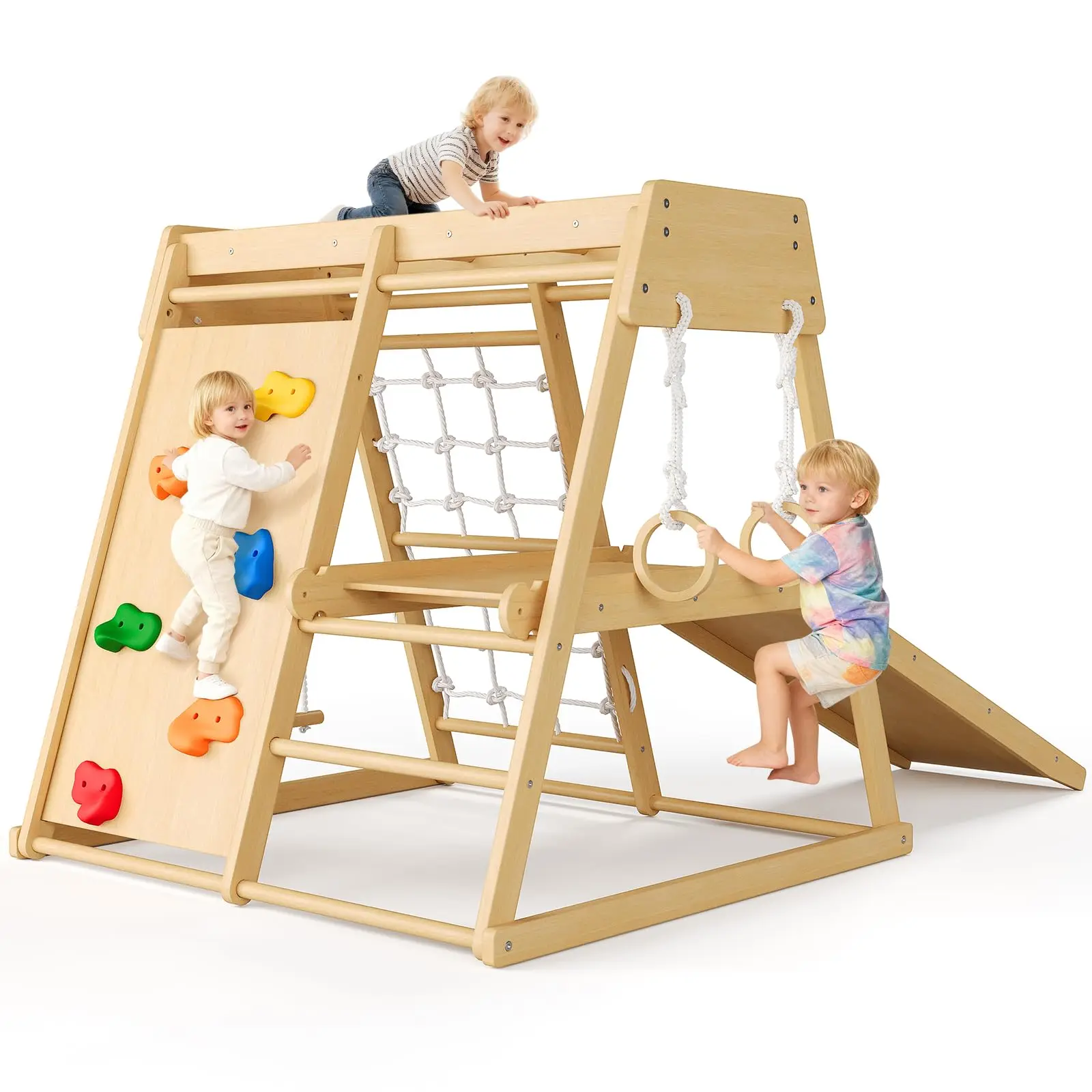 World-Class Kids 6 in 1 Wooden Indoor Jungle Gym Slide Climber Playset Toy Set First-Class