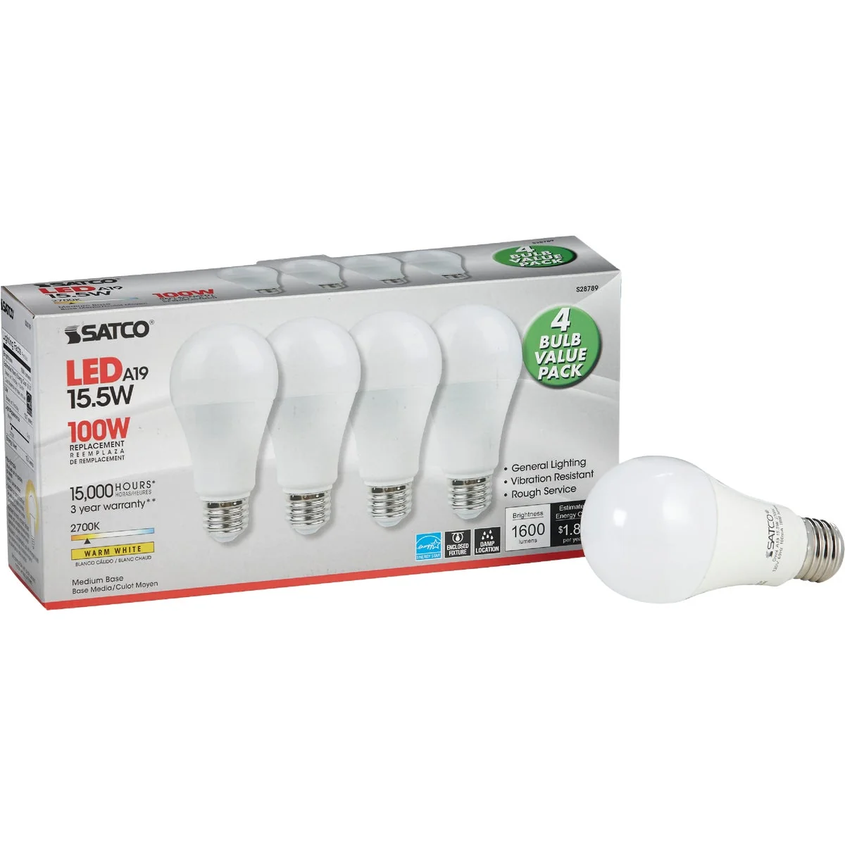 Trusted Satco 100W Equivalent Warm White A19 Medium LED Light Bulb 4-Pack Relaxed