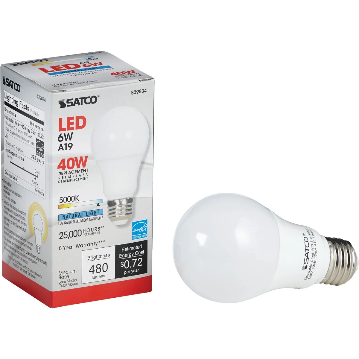 User-Friendly Satco 40W Equivalent Natural Light A19 Medium Dimmable LED Light Bulb Optimized