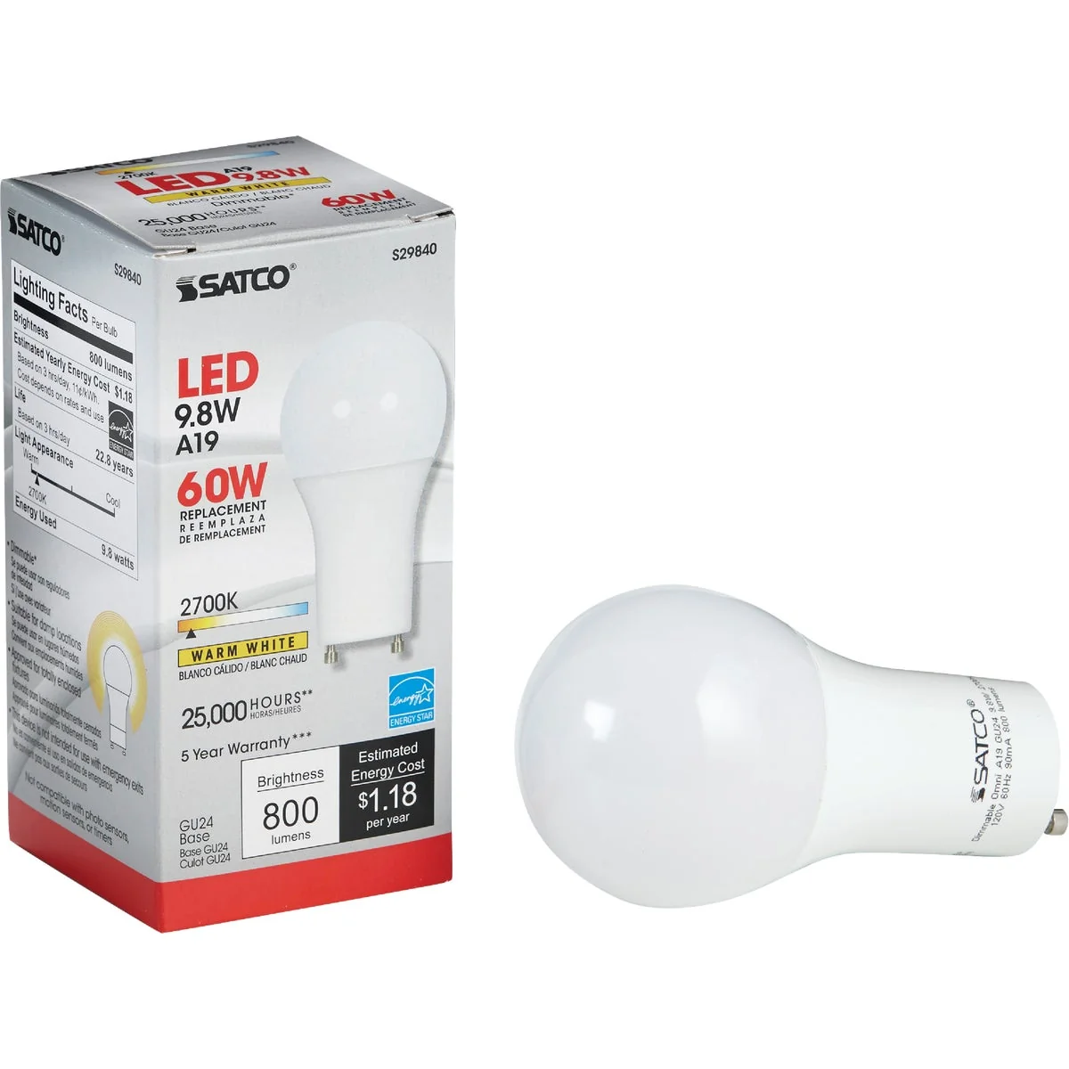 Relaxed Satco 60W Equivalent Warm White A19 GU24 LED Light Bulb Selected