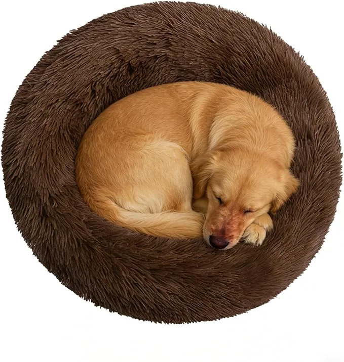 Sophisticated Calming Donut Dog Beds Large Sized Dog – Washable Removable Cover Non-Slip Round Pet Bed Warming Fluffy Plush Faux Fur Anti-Anxiety Thick Cushion Fits up to 80 lbs Coffee 36 About ThisOverview Sustainable
