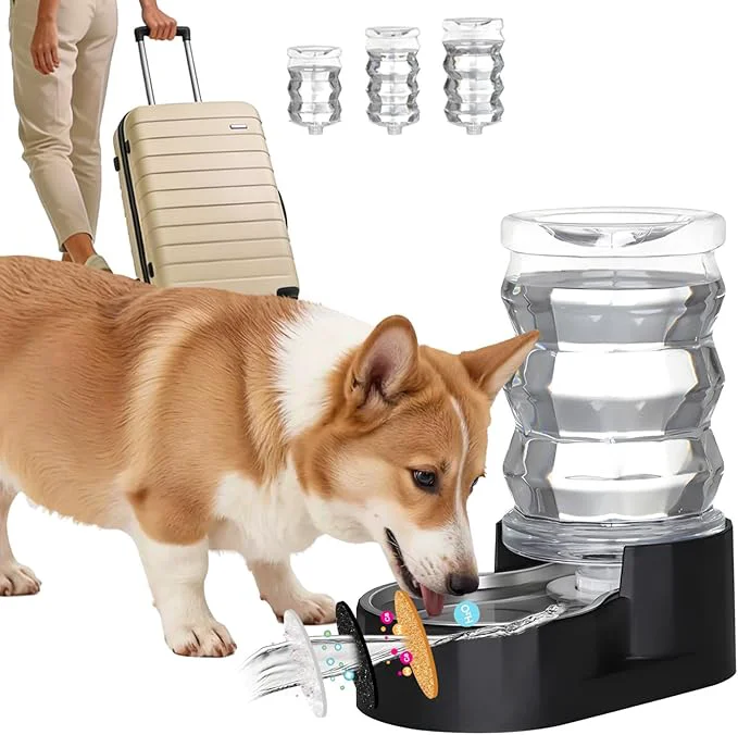 High-End RIZZARI Dog Food Water Dispenser 7L Large Black Stainless Steel Gravity Water Effective
