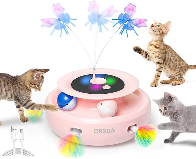 Expertly Made ORSDA Cat Toy 3-in-1 Automatic Interactive Electronic Moving Ambush Feather High-Quality