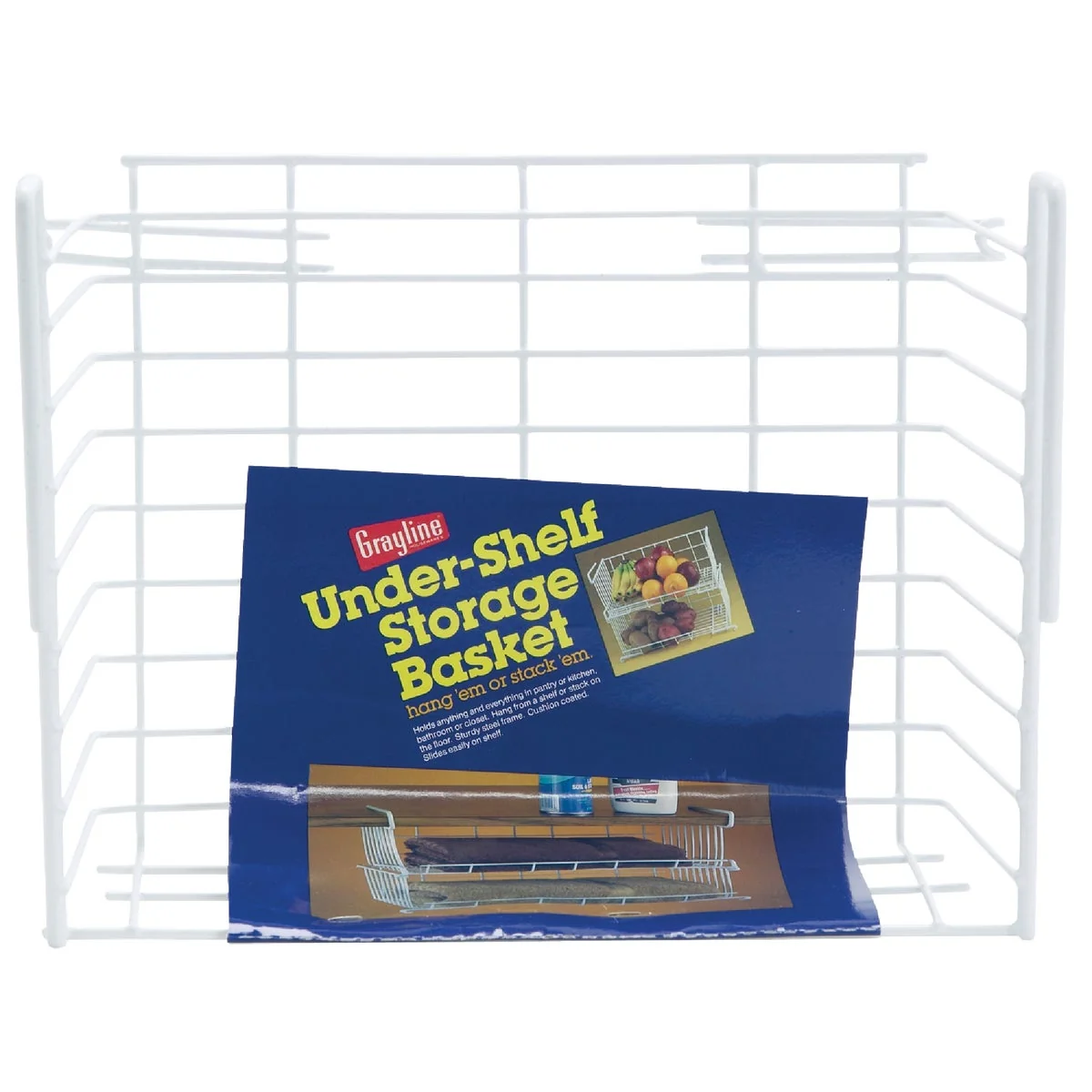 Contemporary Grayline 10 In. W. x 6-1 4 In. H. x 12 In. L. Vinyl Coated Wire Undershelf Storage Basket White Official
