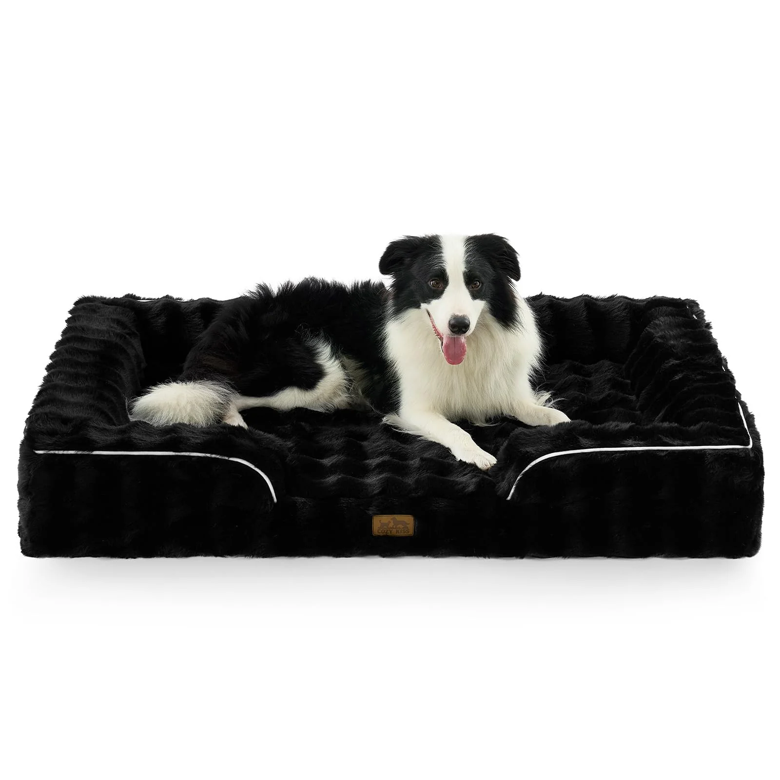 Next-Generation COZY KISS Orthopedic Dog Bed XXL Extra-Large 48x35x8 in for Giant Dogs up to 150 lbs Soft Faux Fur Washable Cover Professional