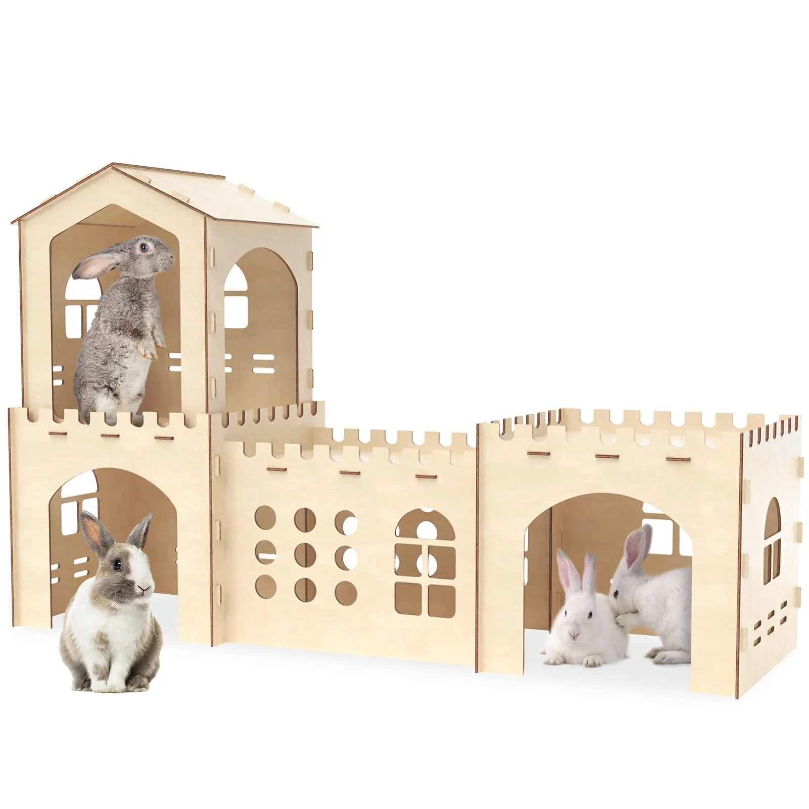 Fine Woiworco Extra Large Rabbit Hideout – Wooden Castle for Indoor Rabbits Small Pets Relaxed