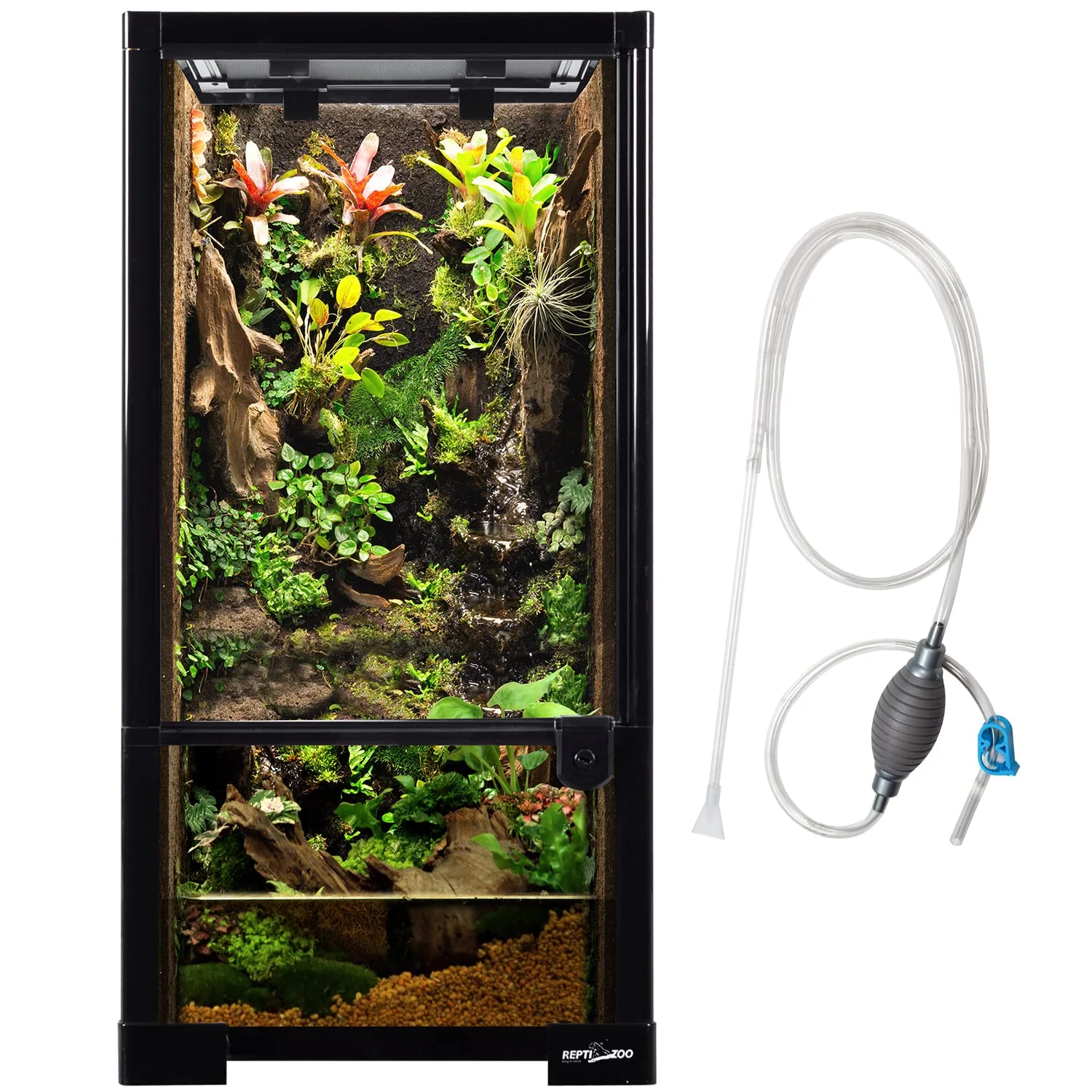 Fashionable REPTIZOO 15 Gallon Full Glass Reptile Terrarium 2-in-1 Siphon Gravel Cleaner Set Dependable