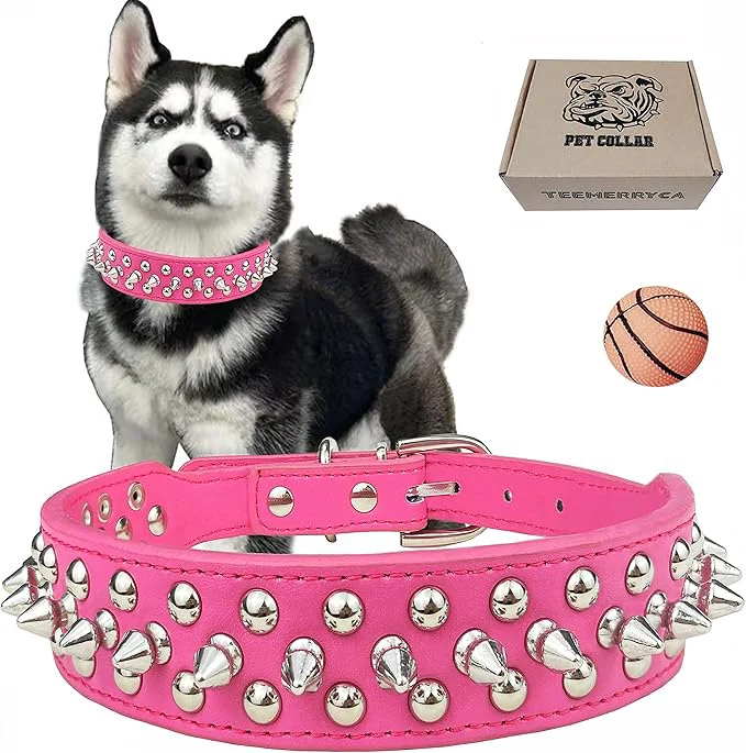Dependable TEEMERRYCA Adjustable PU Leather Spiked Studded Dog Collars Unique