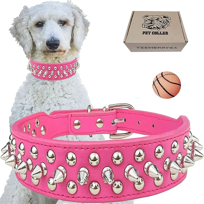 Clean TEEMERRYCA Adjustable PU Leather Spiked Studded Dog Collars Contemporary