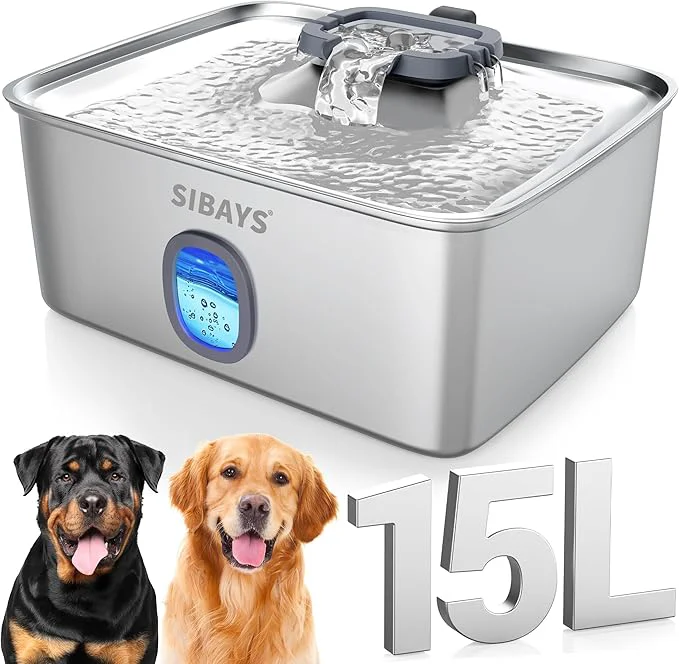 Verified SIBAYS 4Gal 15L Large Dog Water Fountain Stainless Steel Pet Fountain Top-Quality