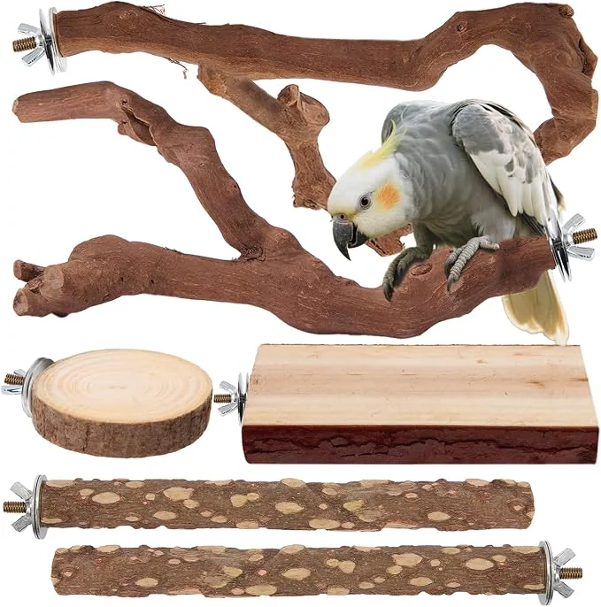 Solid Parrot Perch Bird Perch Stand Set Natural Wild Wood Grape Sticks Paw Grinding Luxury
