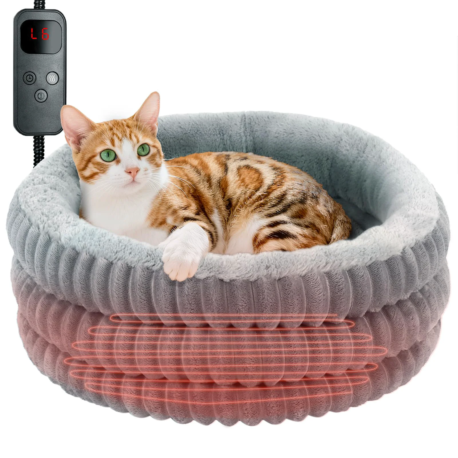 Modern TECHTAIL Heated Cat Bed Indoor – 20-Inch Round Donut for Cats Small Dogs Green