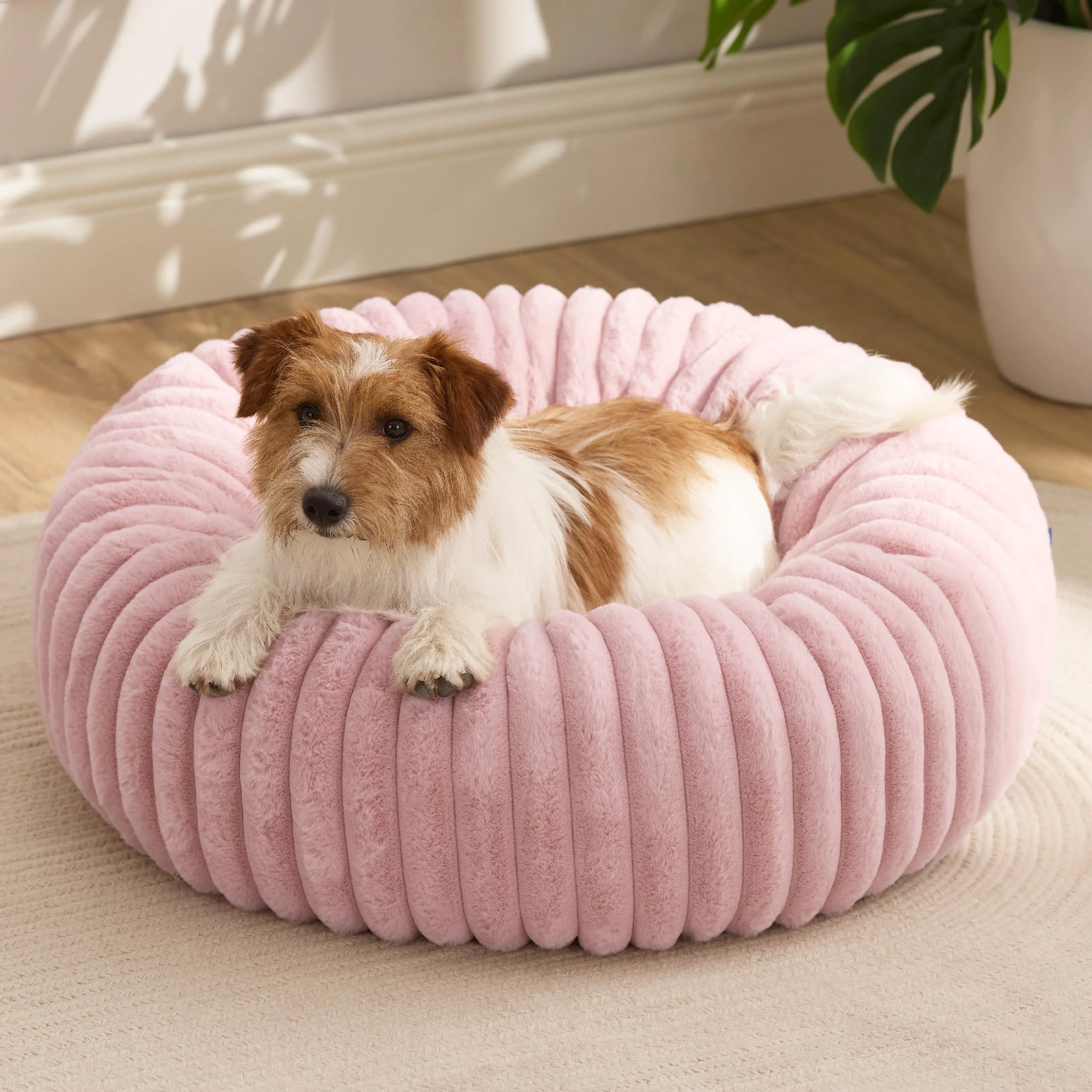 Relaxed Bedsure Donut Small Dog Bed Corduroy Fleece Anti-Slip Bottom Washable Cover 27x27x8 in Blush Pink Pure