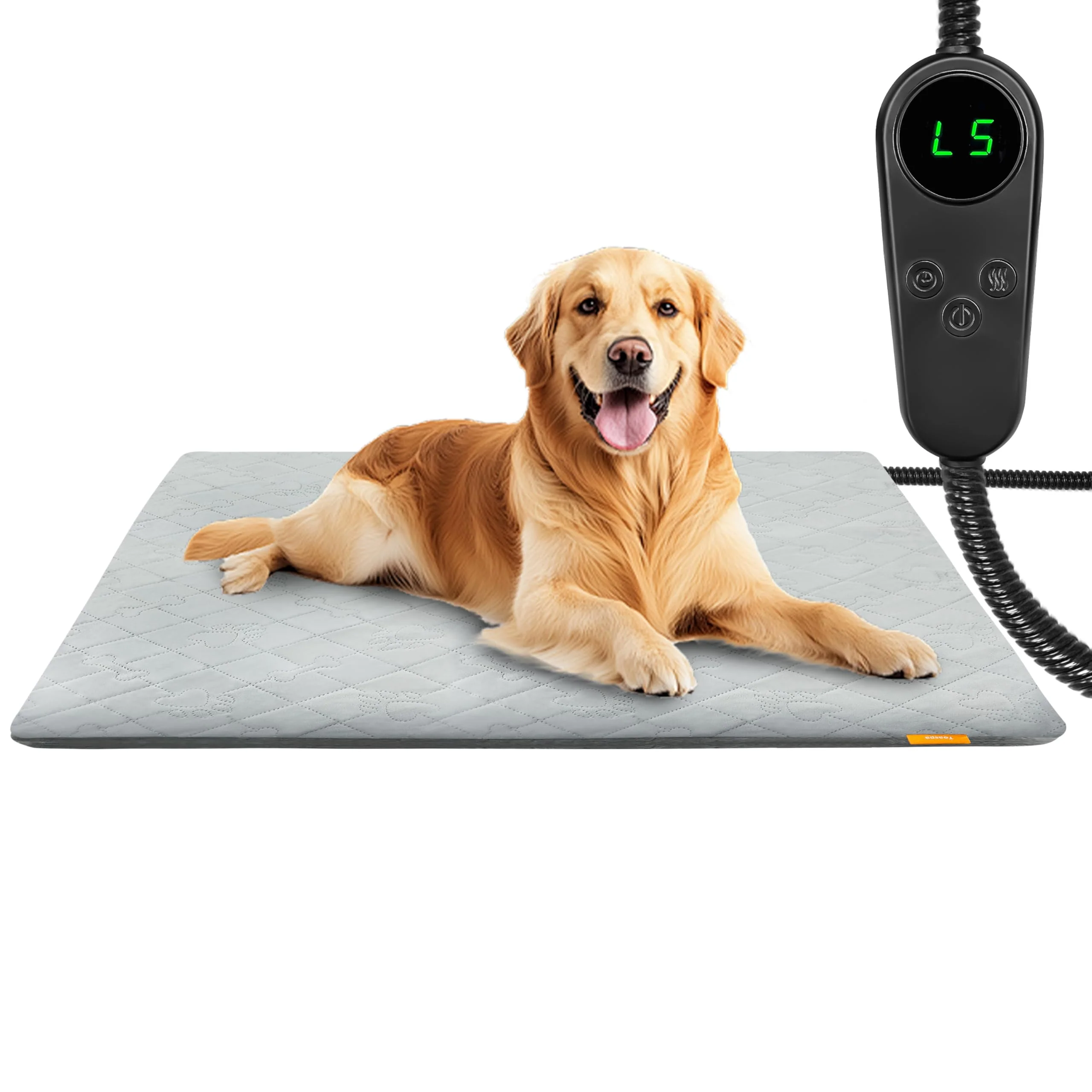 Environmentally Friendly Toaspa Pet Heating Pad for Cats Dogs — Waterproof Warming Mat 6 Temperature Levels 5 Timer 35.4×23.6in Detailed