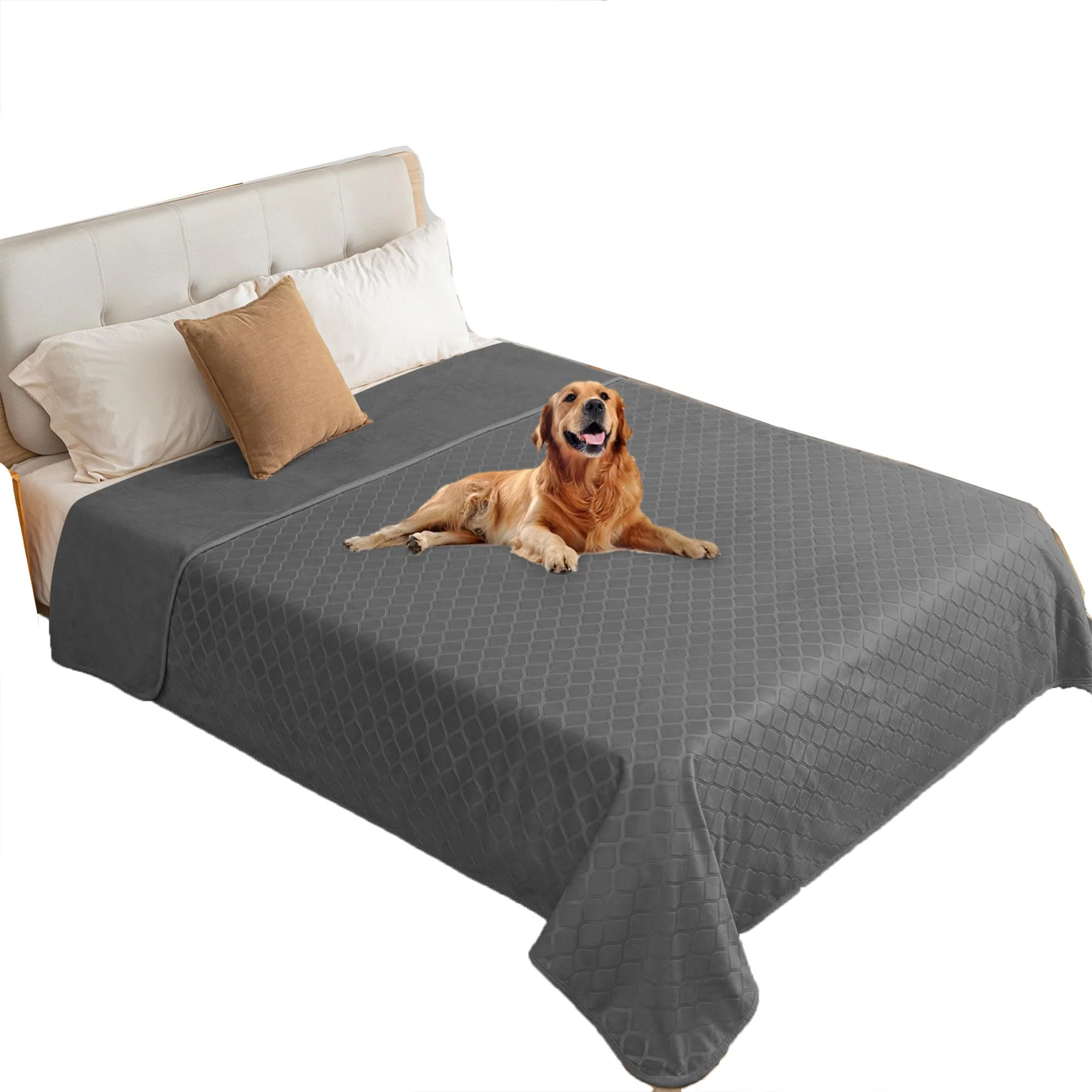 Healthy fuguitex Waterproof Dog Blanket Bed Cover – 82×102 in Dark Grey Grey Reversible Plush Velvet Traditional