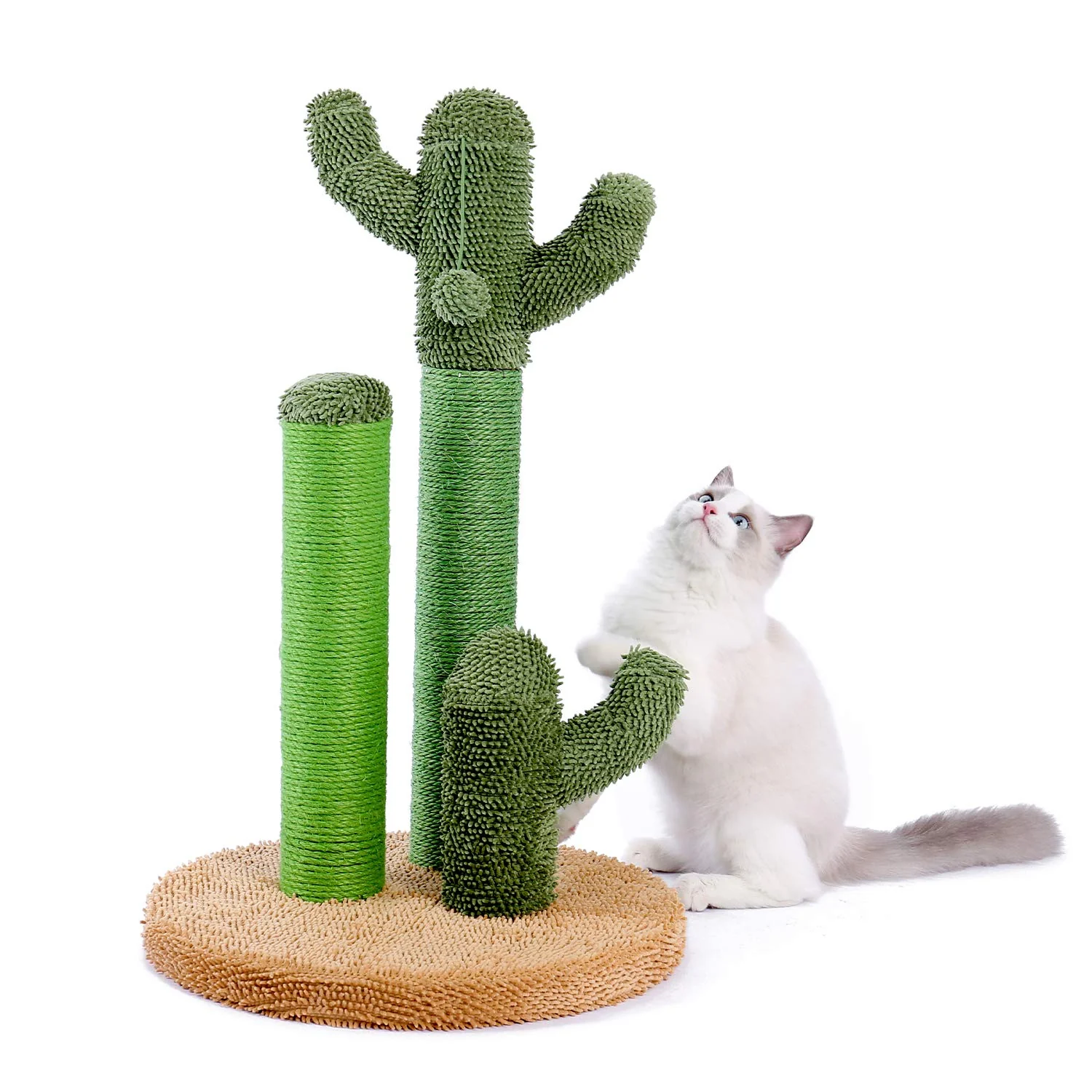 Environmentally Friendly PAWZ Road Cat Scratching Post Cactus with 3 Poles and Interactive Dangling Ball – Large 27 Inches Selected