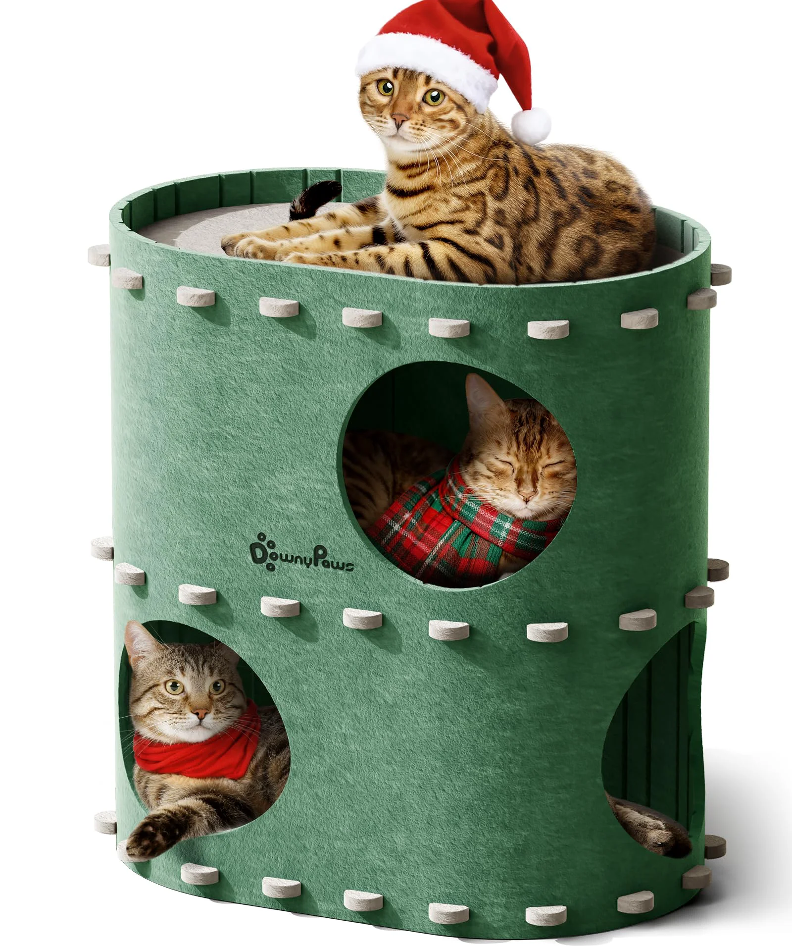 Premium DownyPaws Castle Cat House – 2-Storey Felt Cat Bed Cave for Multicat Indoor Homes High-End