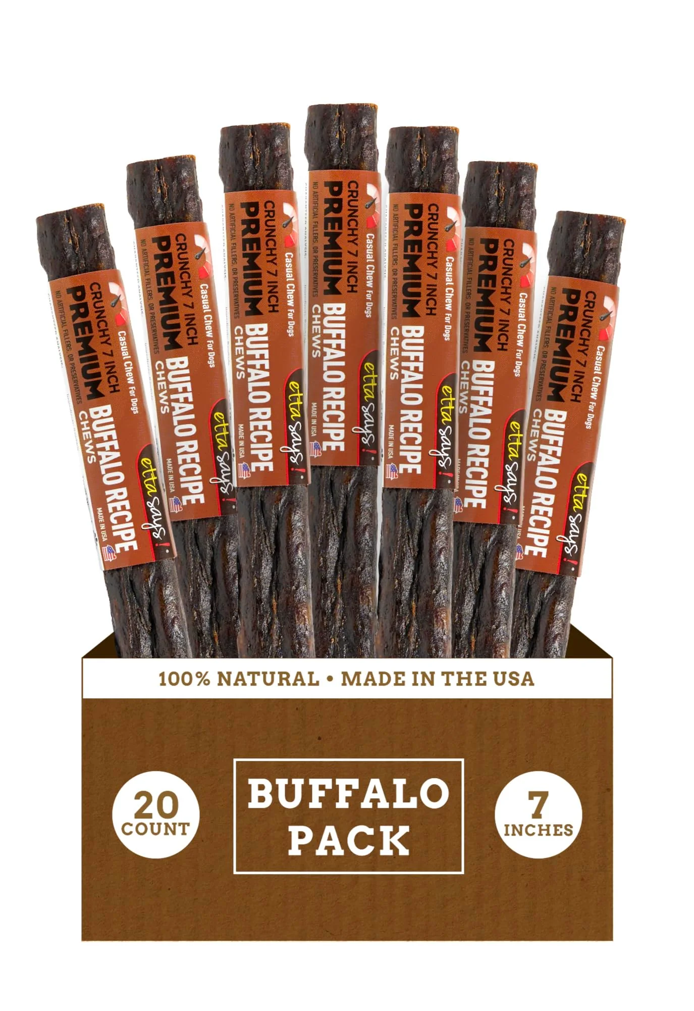 Casual etta says Premium Crunchy 7in Buffalo Dog Chews – Grain- Teeth-Friendly Made in The USA 20 Count Pack Unique