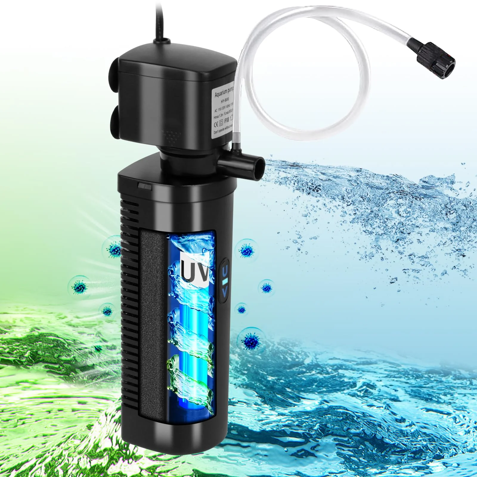 Fast TARARIUM Aquarium Filter UV-5W 20-75 Gallon 200GPH Submersible Internal Filter Versatile