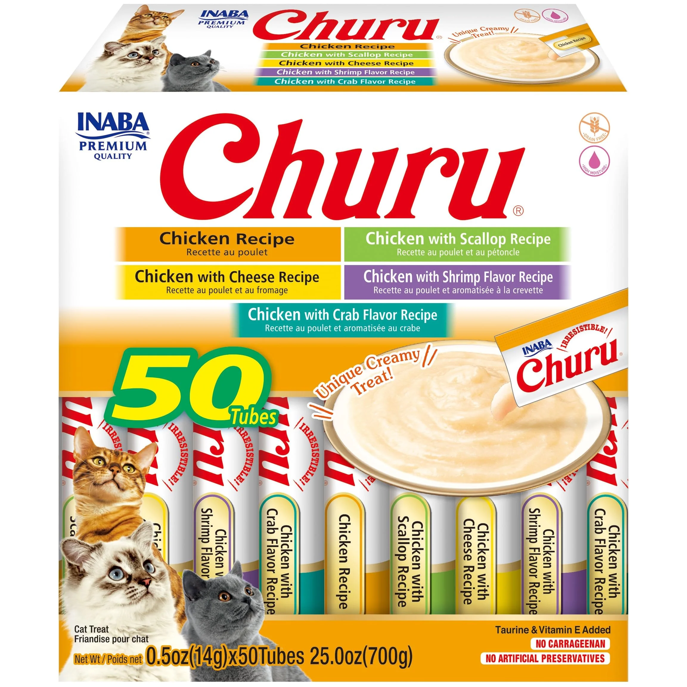 Genuine INABA Churu Cat Treats – Grain- Creamy Purée Topper Chicken Variety Lightweight