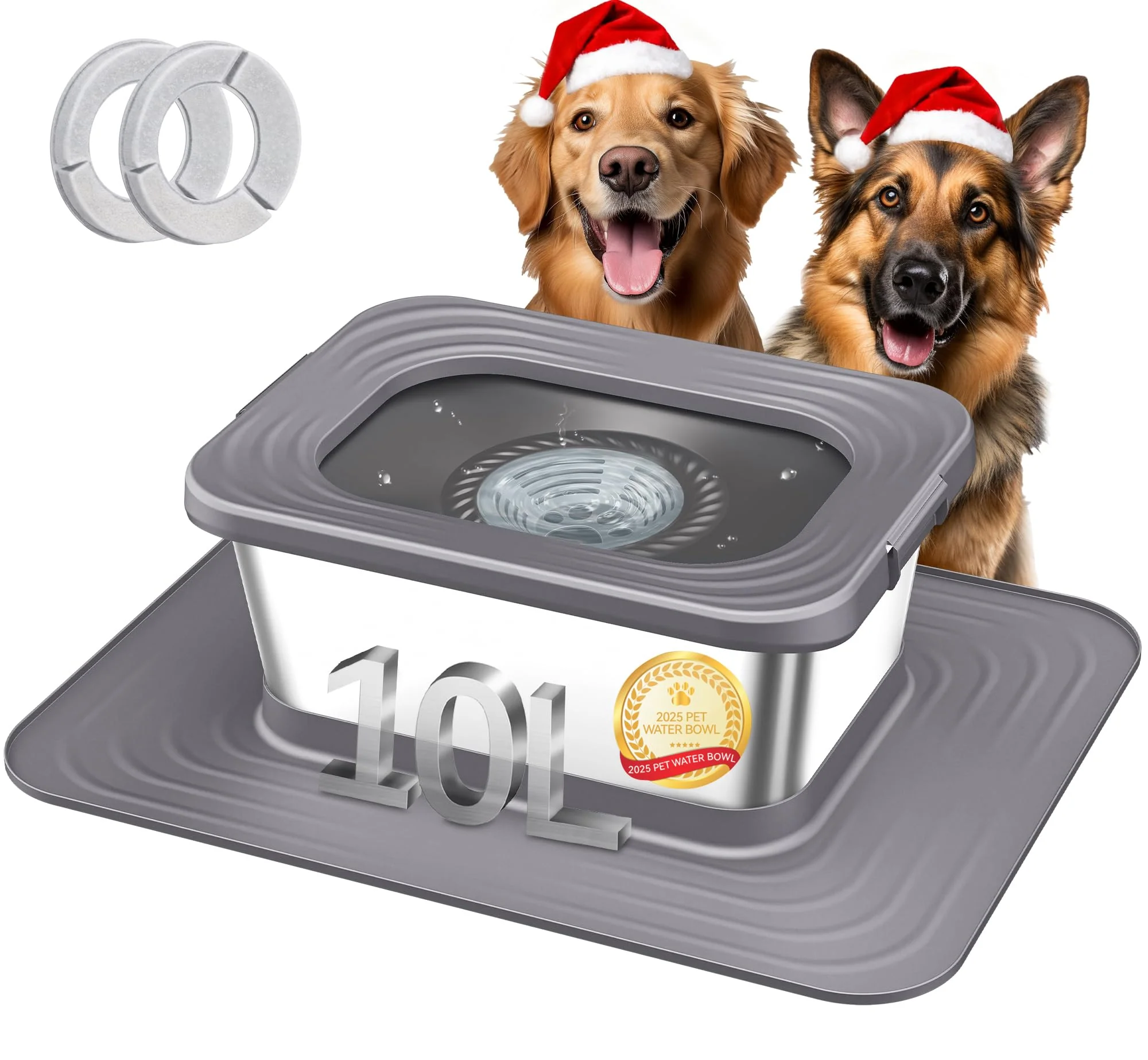 Enhanced Decflow 10L Stainless Steel Dog Water Bowl — No-Spill Slow-Feeder with XXL Silicone Mat Grey Dependable