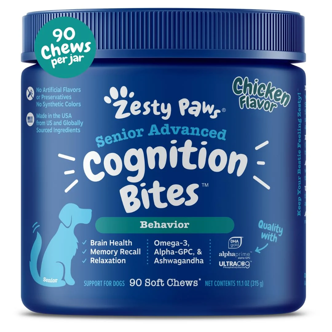 Eco-Friendly Zesty Paws Advanced Cognition Soft Chews for Dogs – Omega 3 DHA Ashwagandha Alpha GPC Optimized
