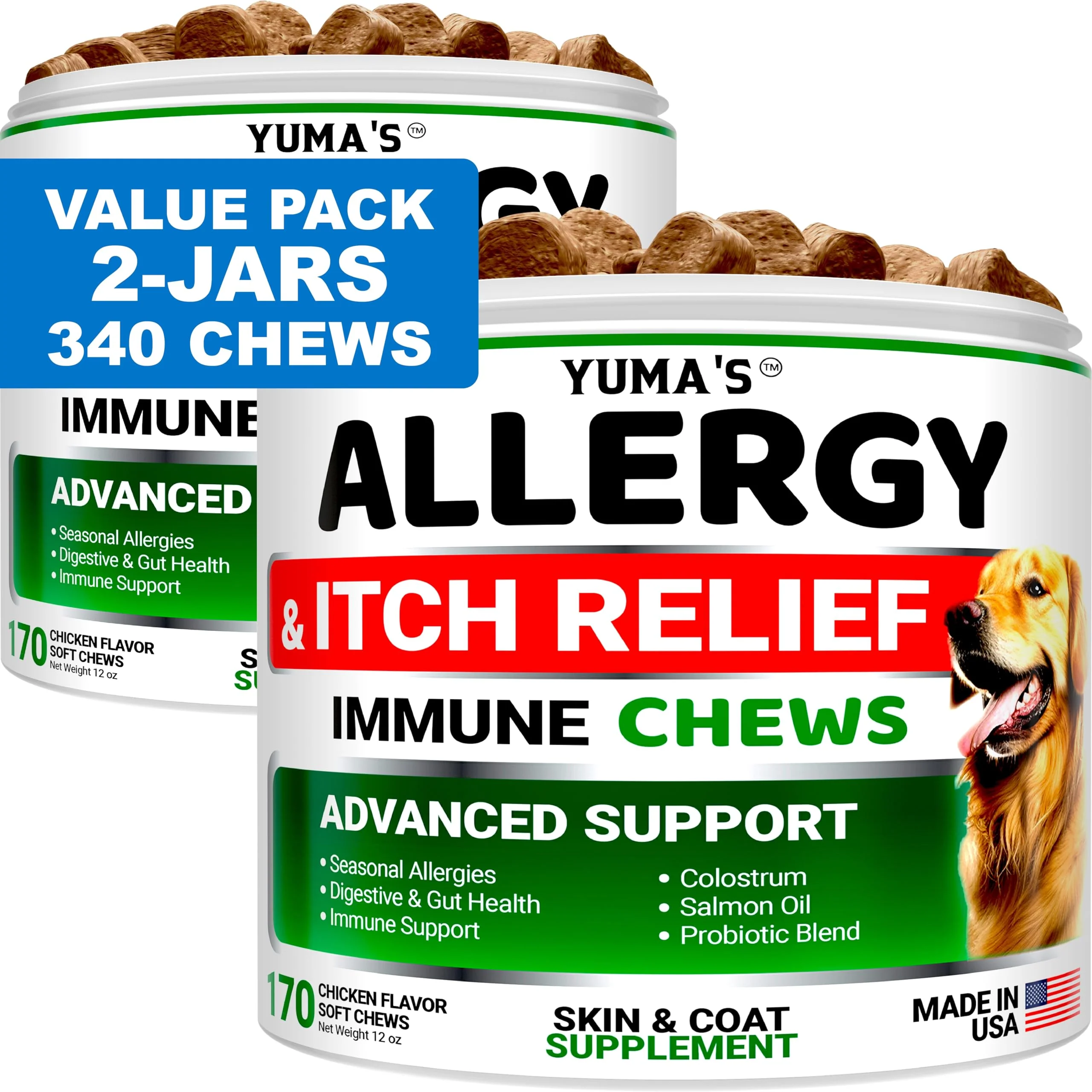Advanced YUMA’S 2-Pack Dog Allergy Relief Chews – Itch Skin Support Functional