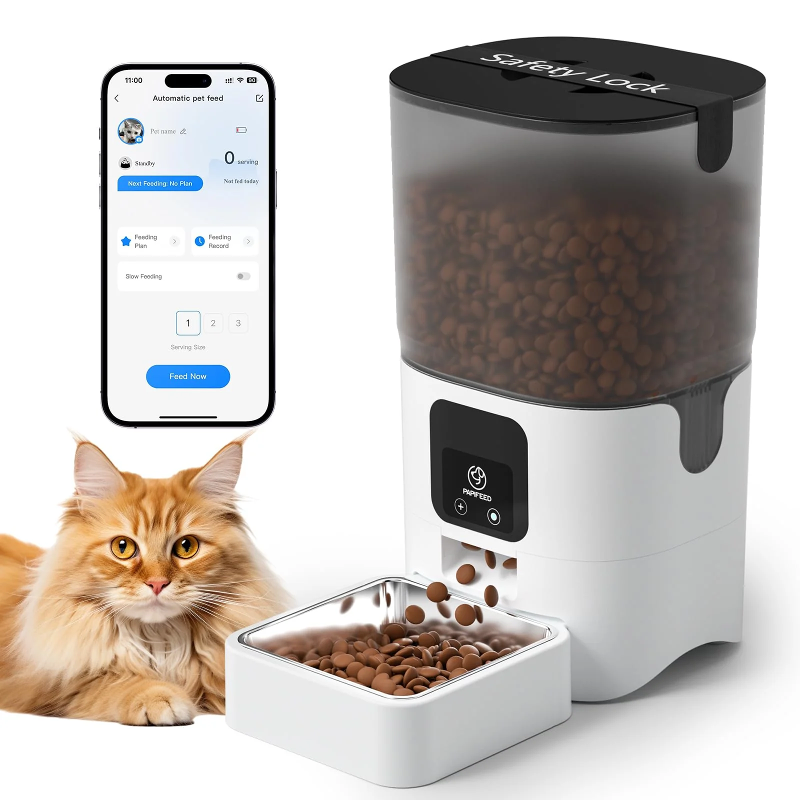 Advanced PAPIFEED Smart Automatic Cat Feeder – WiFi App Control 6L 25 Cup Detachable Stainless Bowl Genuine