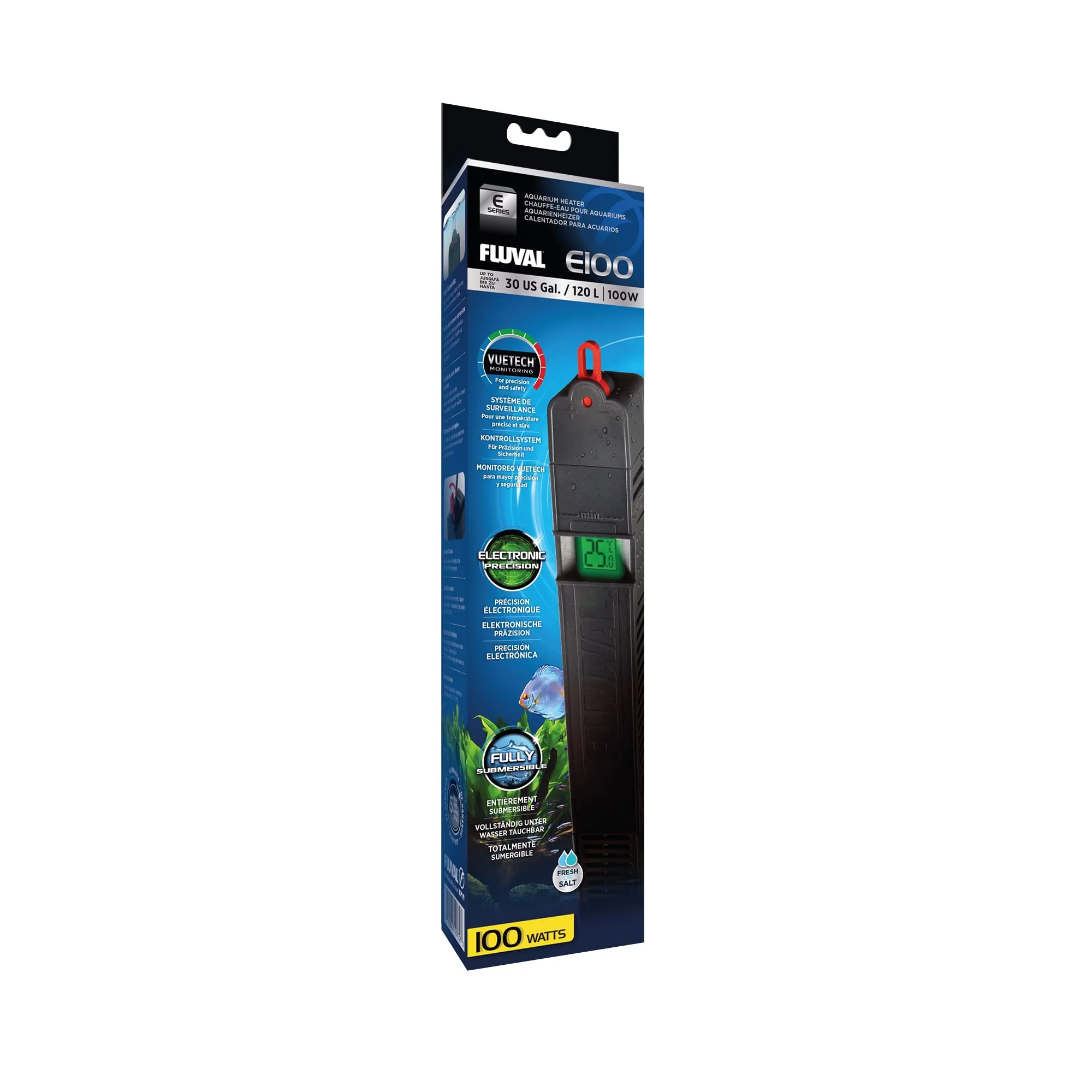 Traditional Fluval E 100W Electronic Heater — Advanced VueTech Temperature Control for Aquariums