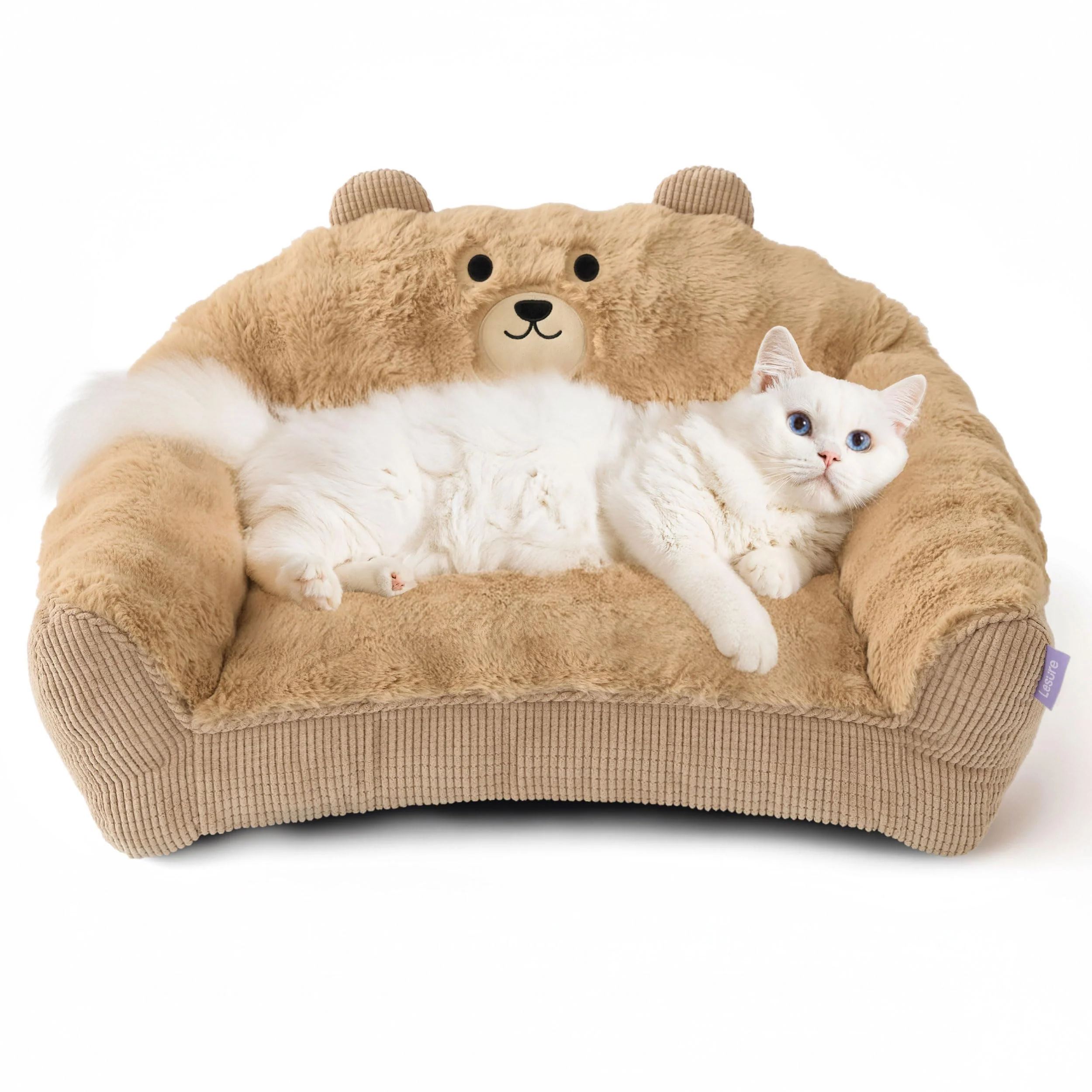 High-End LE SURE Cat Bed for Pets – Fluffy Bear Design 24in Almond Solid