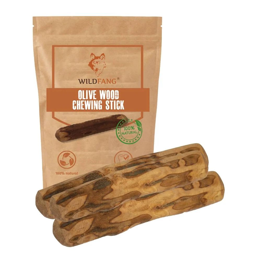 Certified Wildfang Olive Wood Chew Sticks for Dogs Medium – 3 Pack Durable Teething Training Toy Versatile