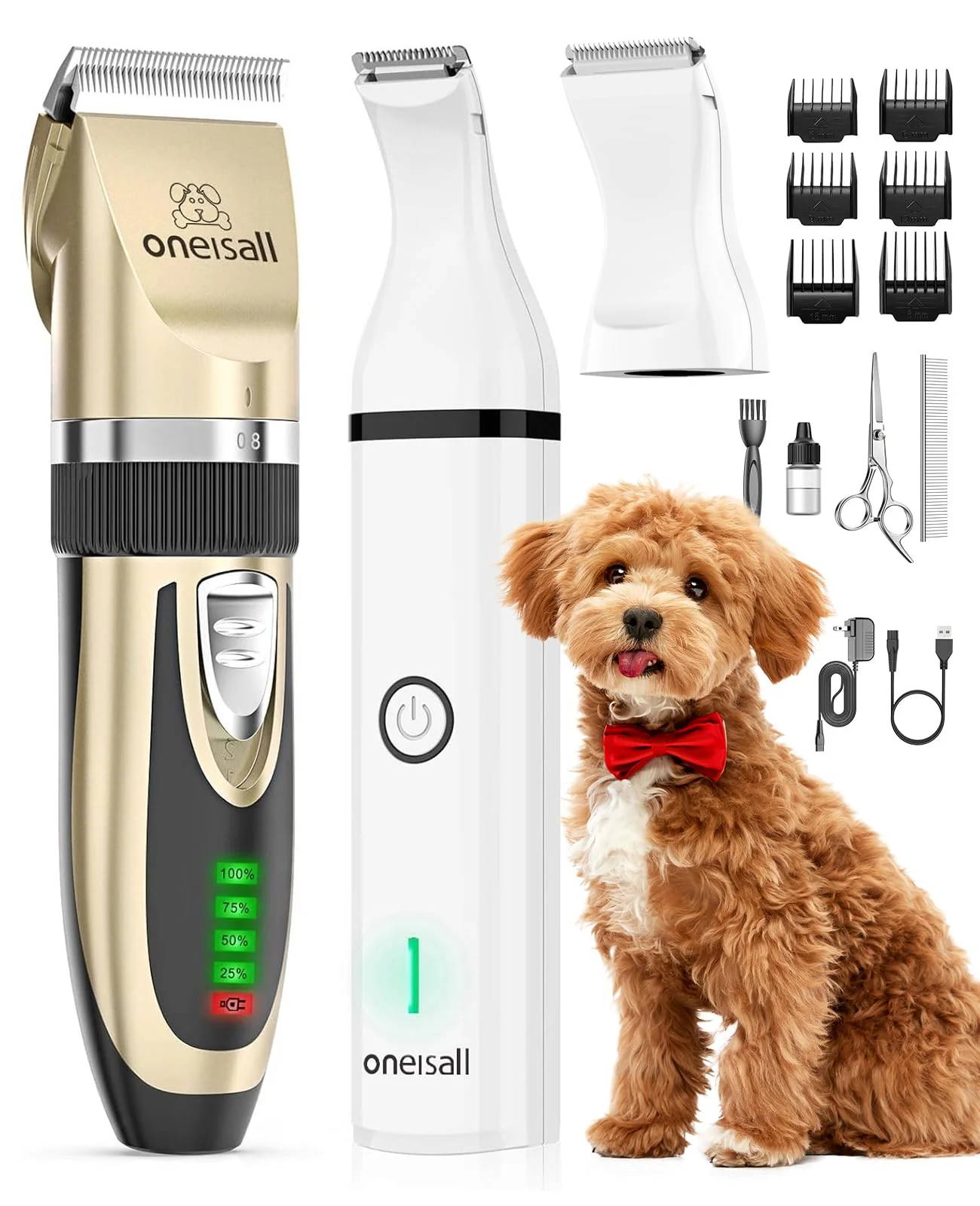 Fine oneisall Dog Clippers and Paw Trimmer Kit 2-in-1 Low-Noise Cordless Grooming for Dogs Cats Green