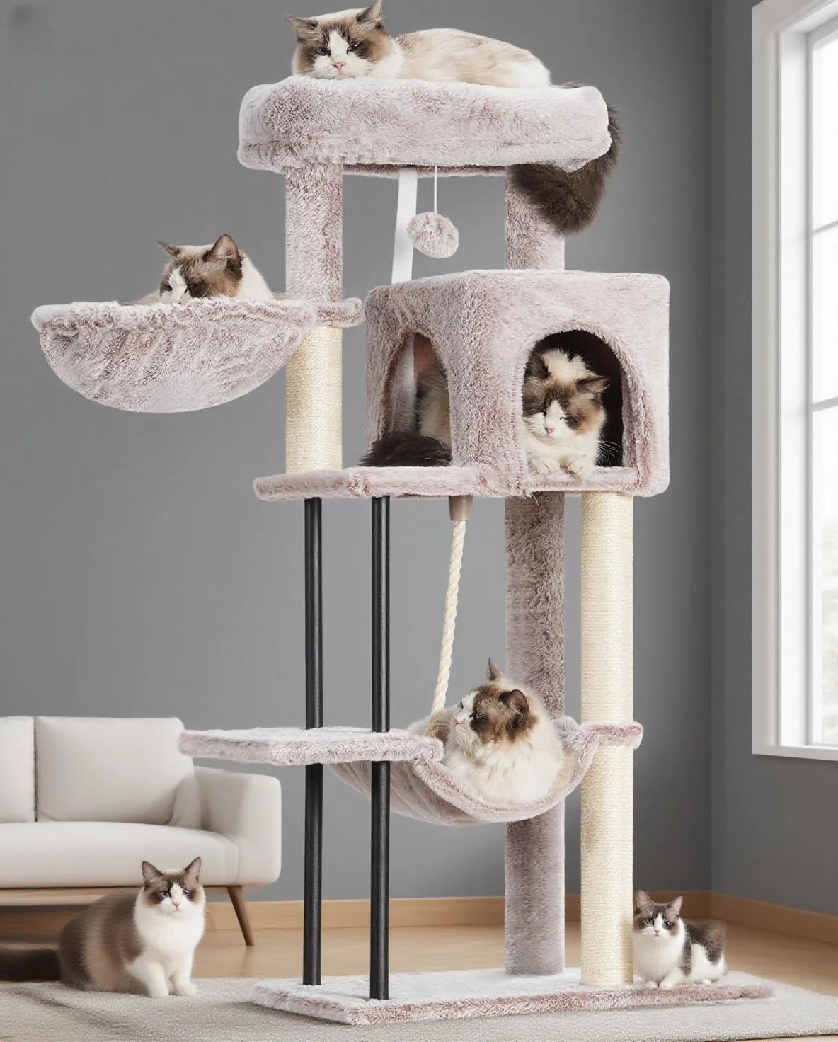 First-Class Gitelsnour Cat Tree Tower for Indoor Cats — 43.3 in with Hammock Condo Trendy