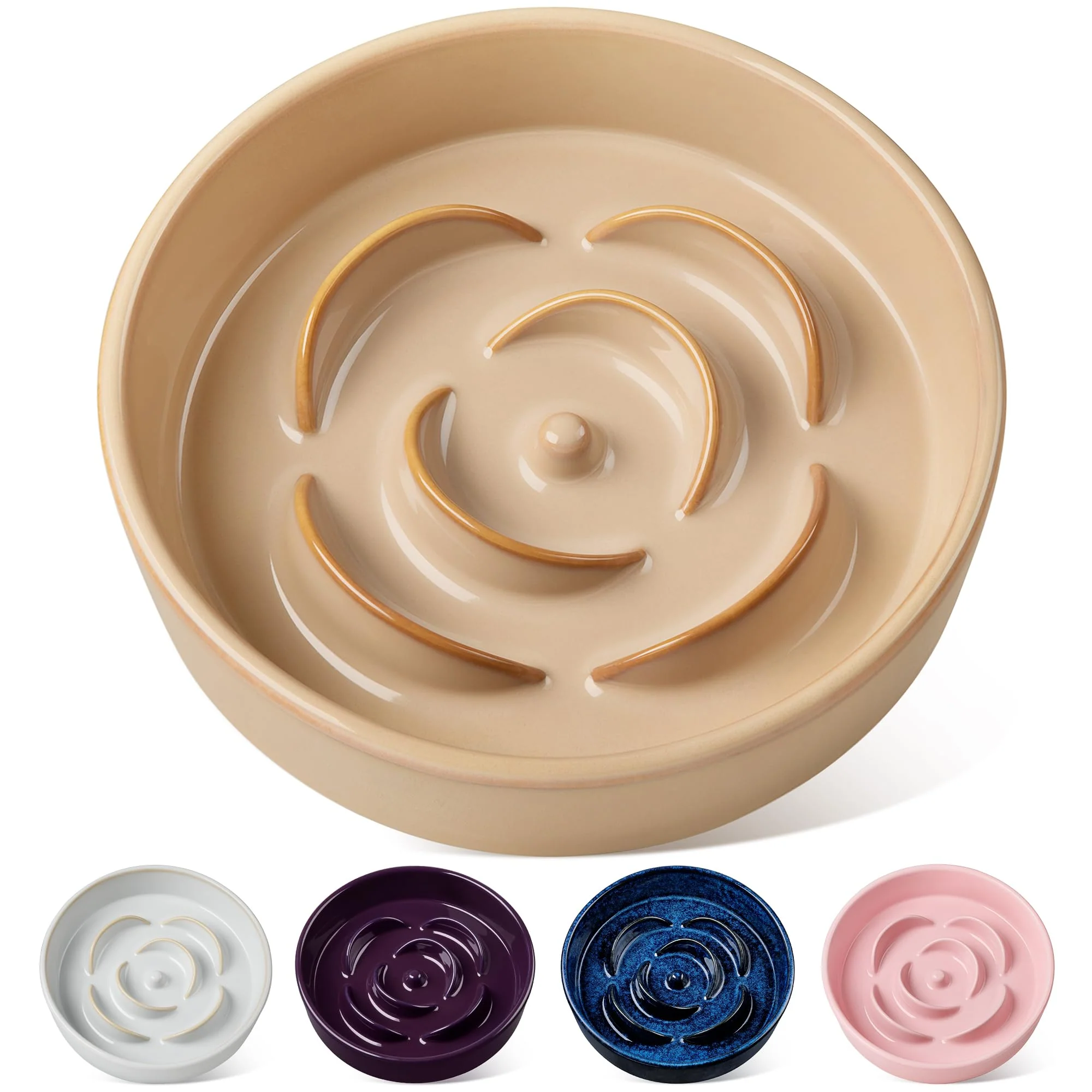 Practical vancasso Slow Feeder Dog Bowl – Ceramic 3-Cup Puzzle Maze for Large Breeds Convenient