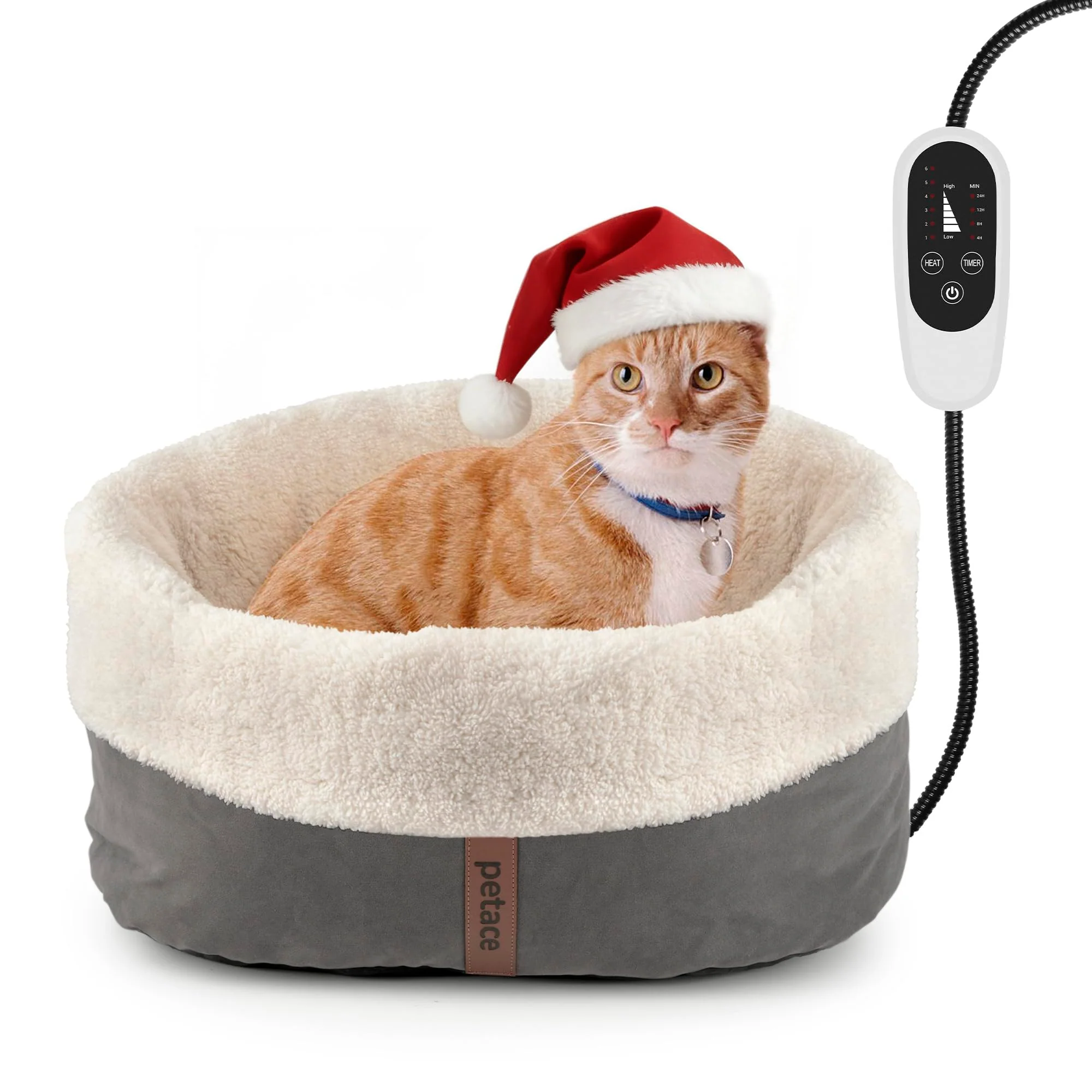 Responsible Petace Heated Cat Bed – Adjustable Temperature Auto Shut Off Timer 17.7 x 13.7 in Gray Elite