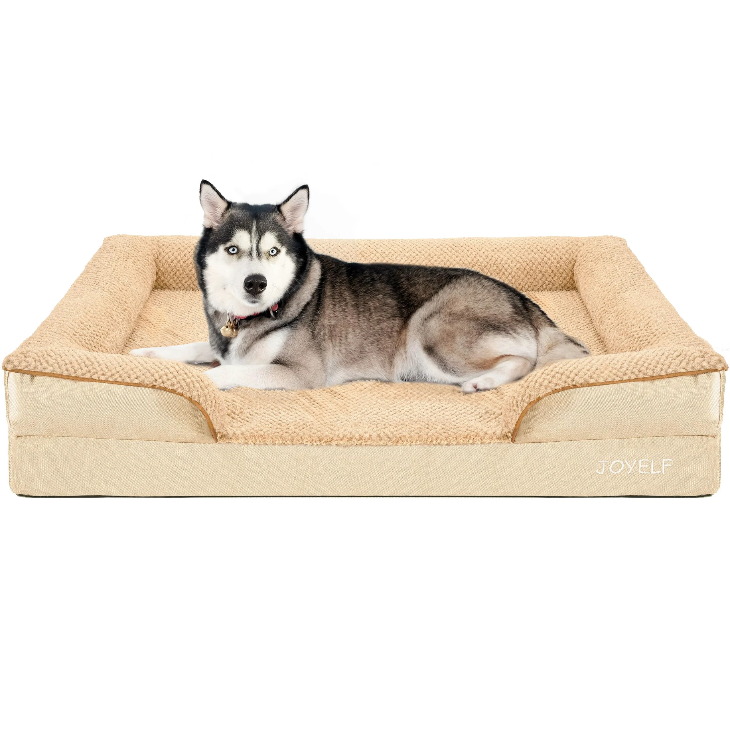 High-Quality JOYELF Orthopedic Dog Bed for Extra Large Dogs – Waterproof Sofa-Style Khaki Artisan