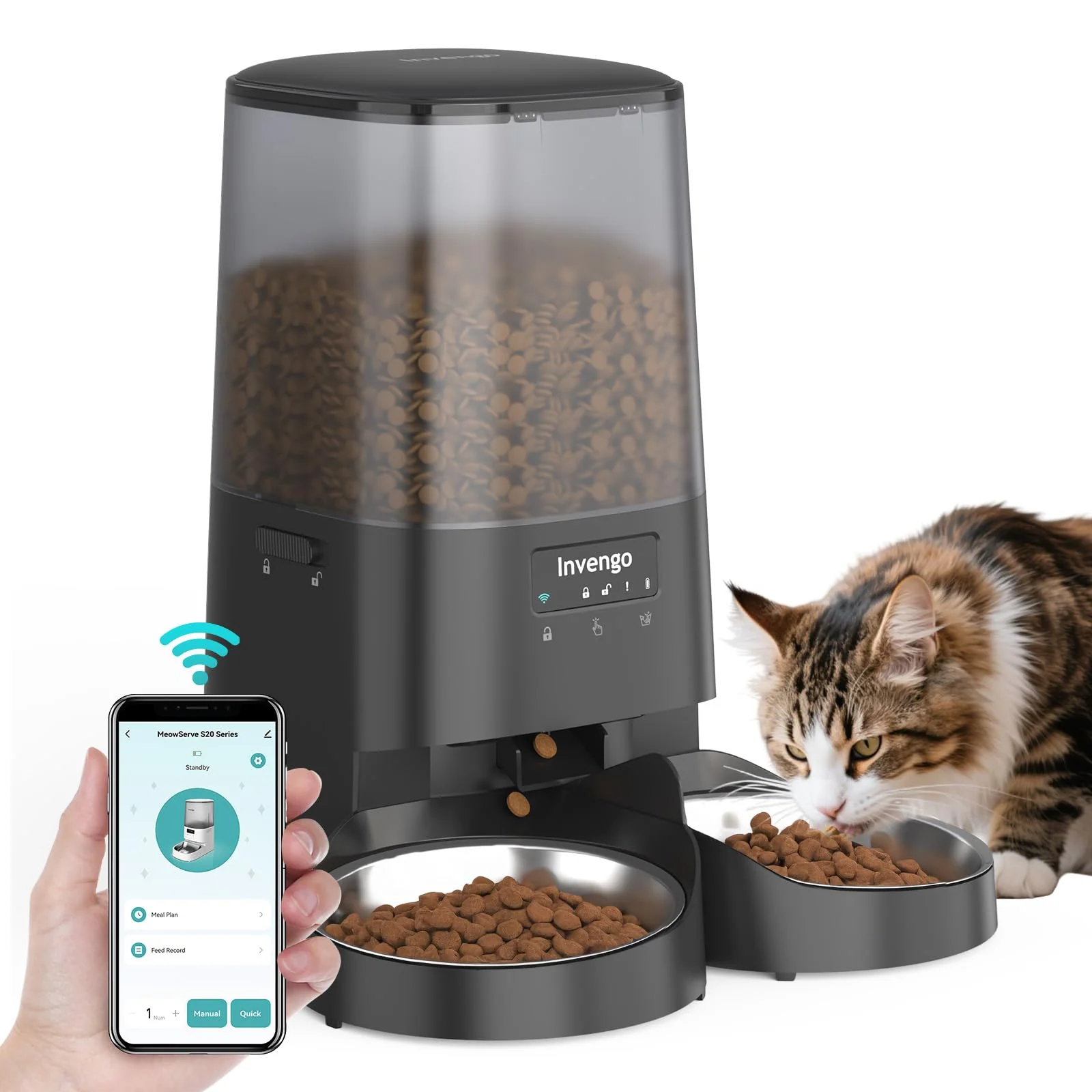 Minimalist Invengo Automatic Cat Feeder with App Control — 5L Dual Power Anti-Jam Fresh-Lock Artisan