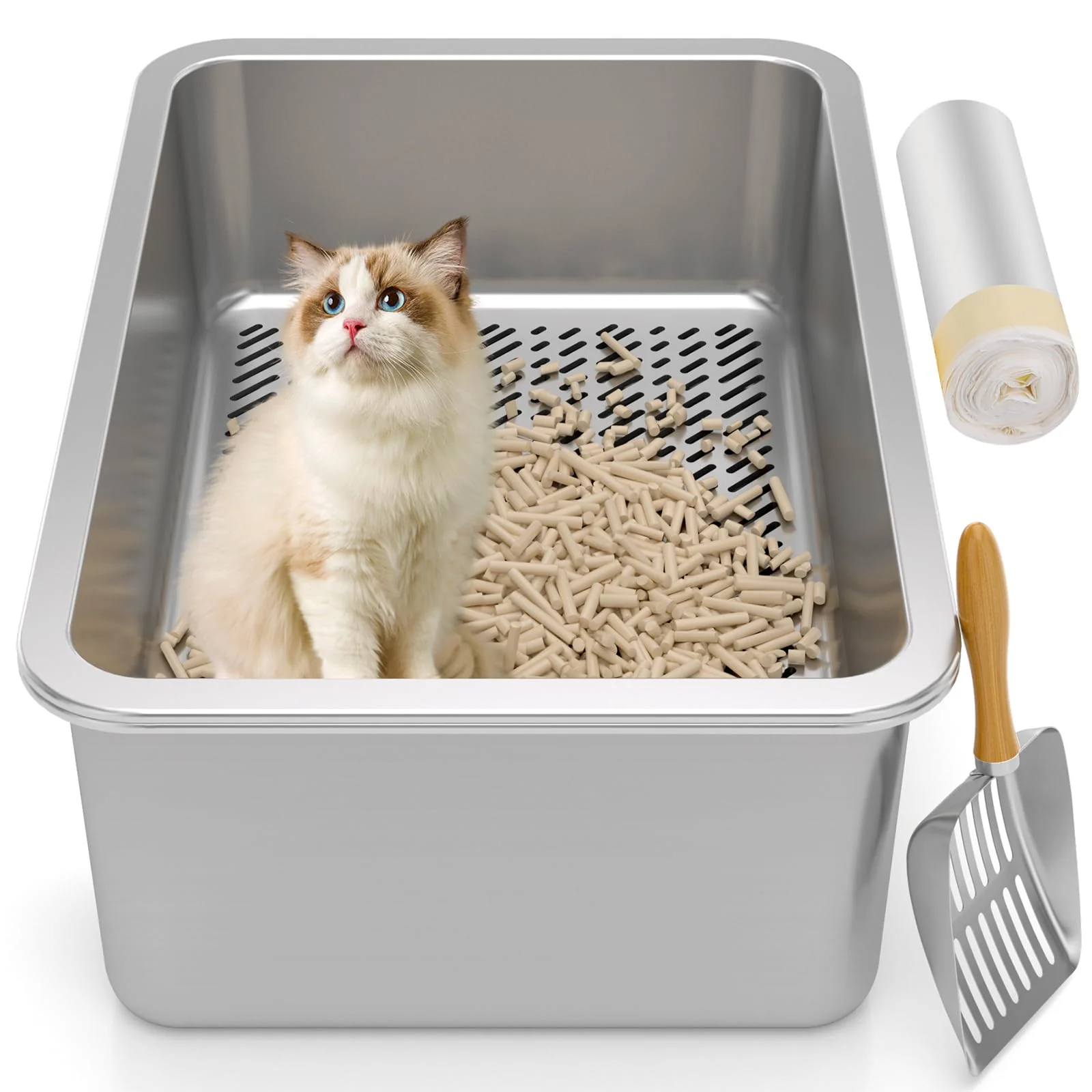 Contemporary Paulmele XXL Stainless Steel Sifting Litter Box for Big Cats – Odor Control Easy Clean Carefully Designed