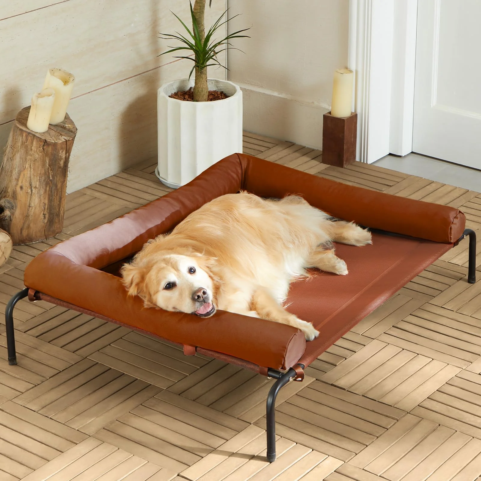 Convenient RRPETHOME Cooling d Dog Bed for Large Dogs – Waterproof Caramel Raised Cot with Slope Headrest Teslin Mesh Long-Lasting