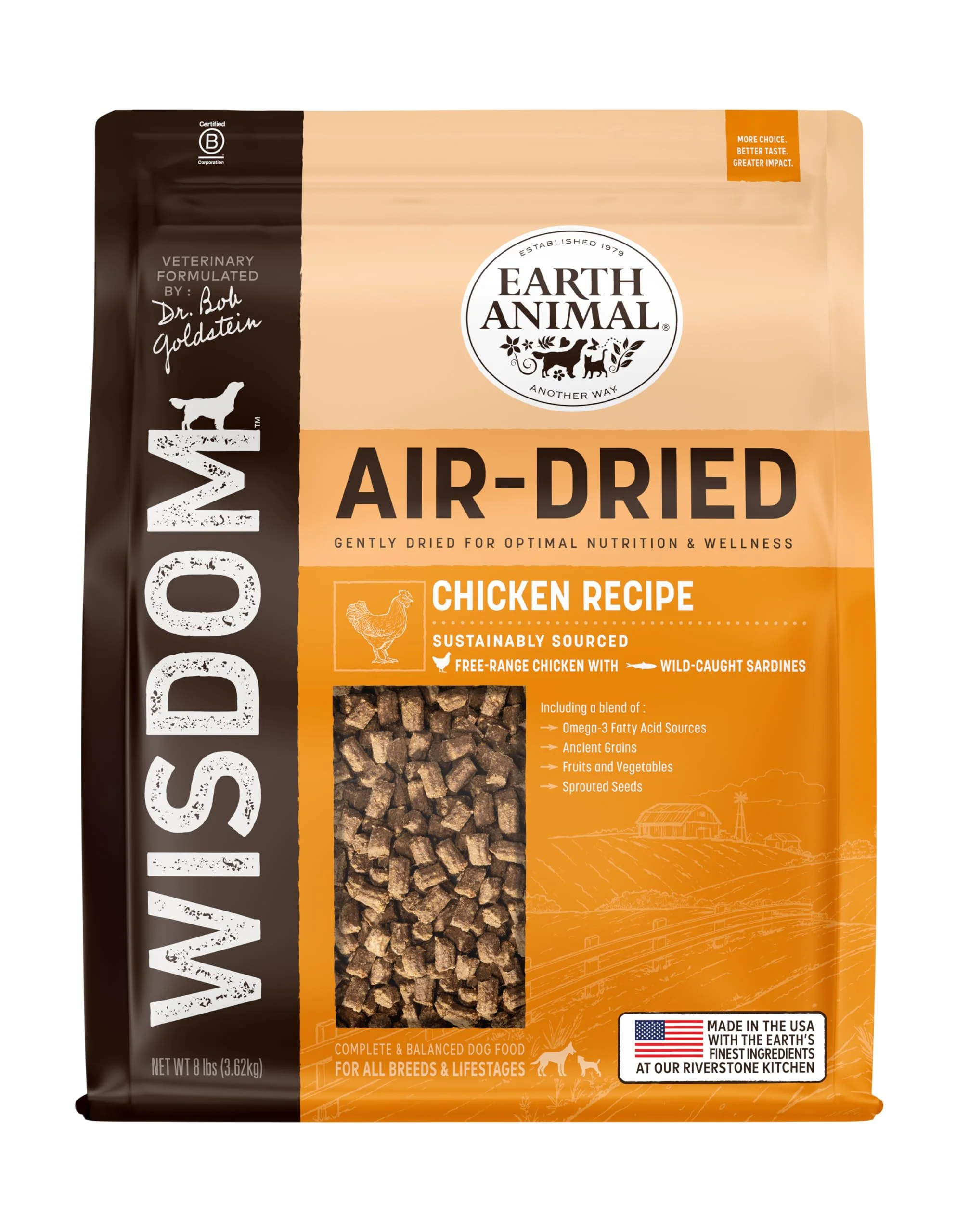 Proven Earth Animal Wisdom Air Dried Dog Food – Chicken Recipe Premium Natural Dry Dog Food for All Breeds Ages – 8 Lbs Minimalist
