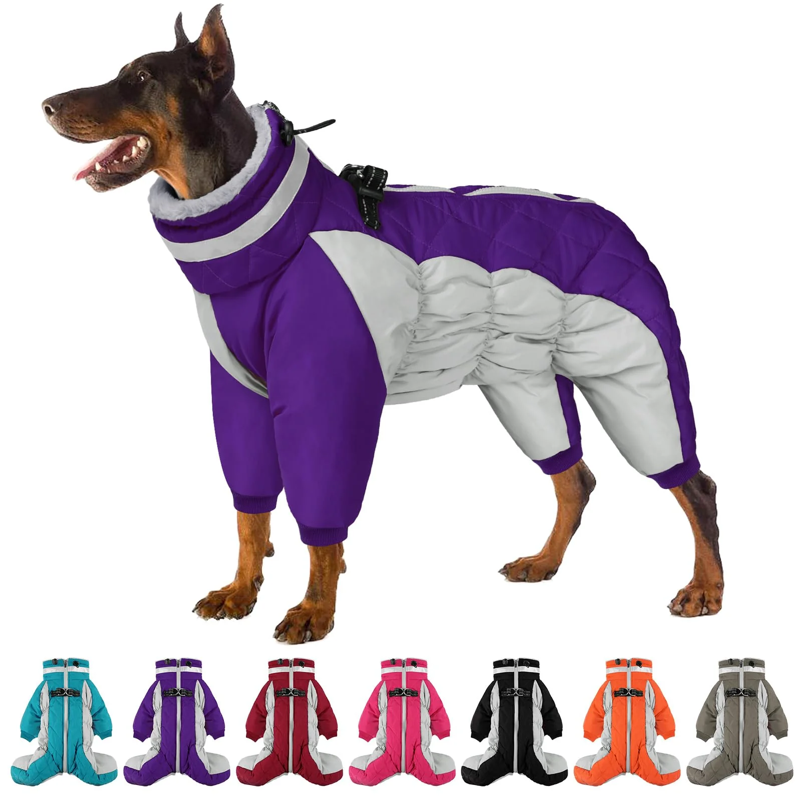 Soft SUNFURA Full Body Dog Coat with Warm Fleece – Windproof Reflective Legged Winter Jacket for Medium Dogs Purple M Advanced