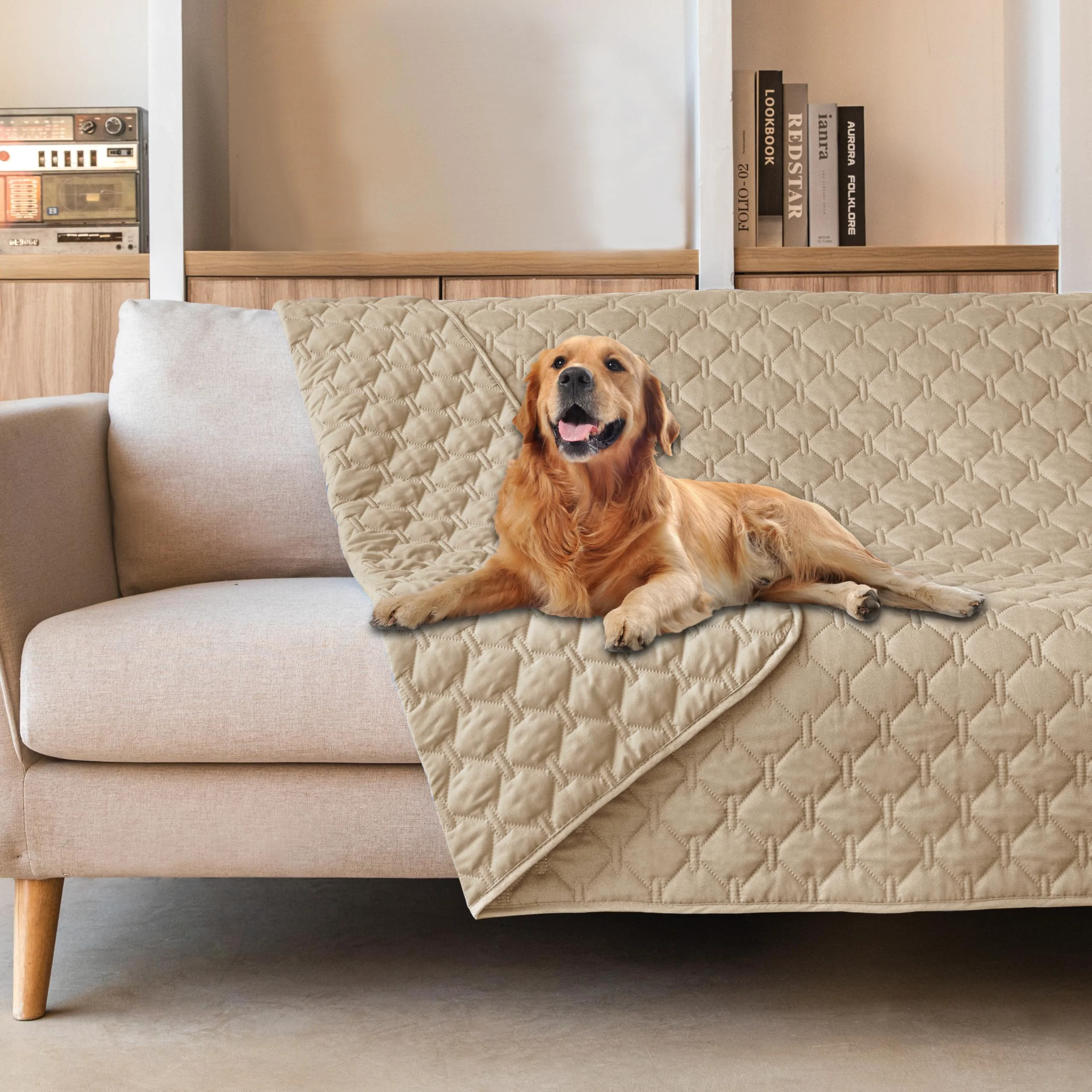 Dependable gogobunny 3X Stronger Waterproof Pet Blanket – 82×82 in Dark Beige Scratch-Proof Furniture Protector Original Design