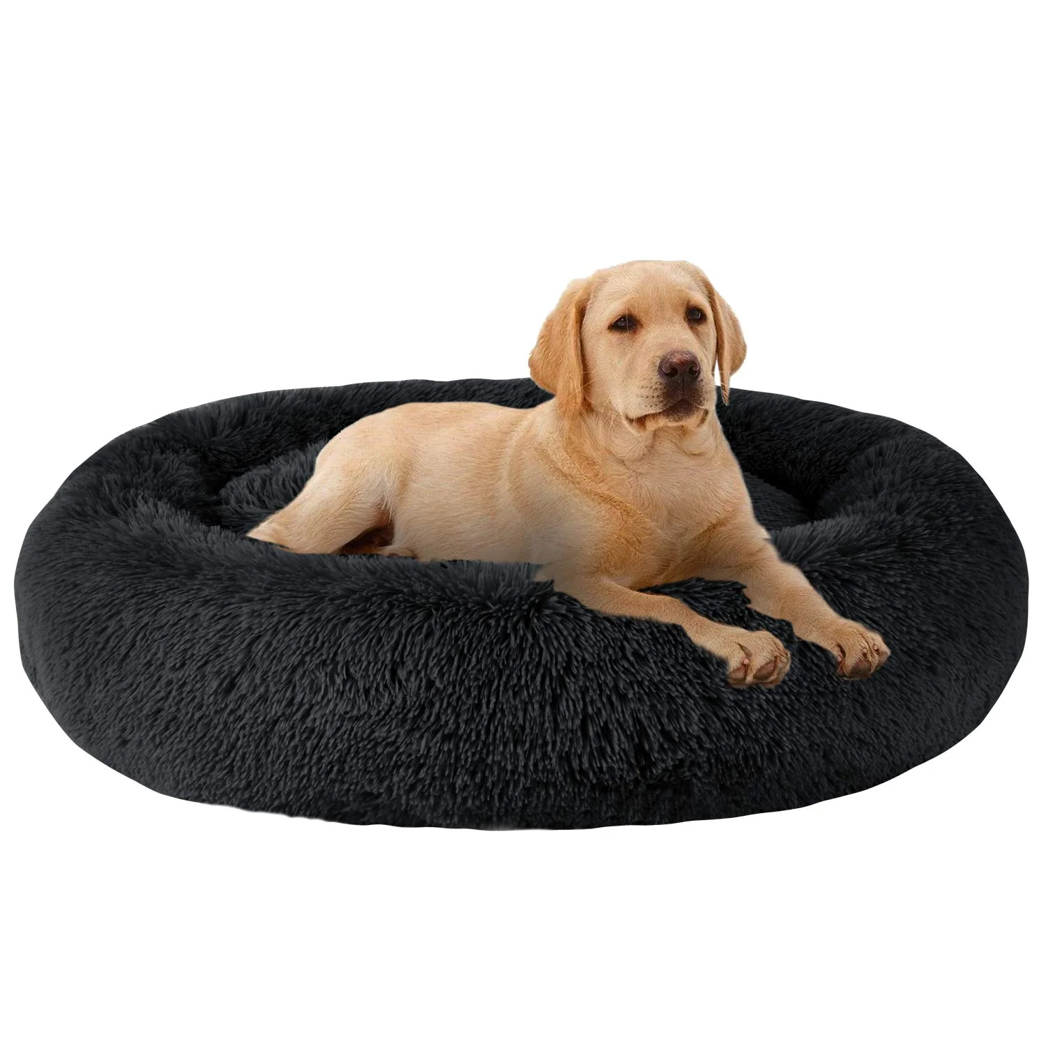 Organic MFOX Calming Dog Bed S M L XL – Faux Fur Donut Cuddler for Medium Large Dogs Up to 90 lbs Elite